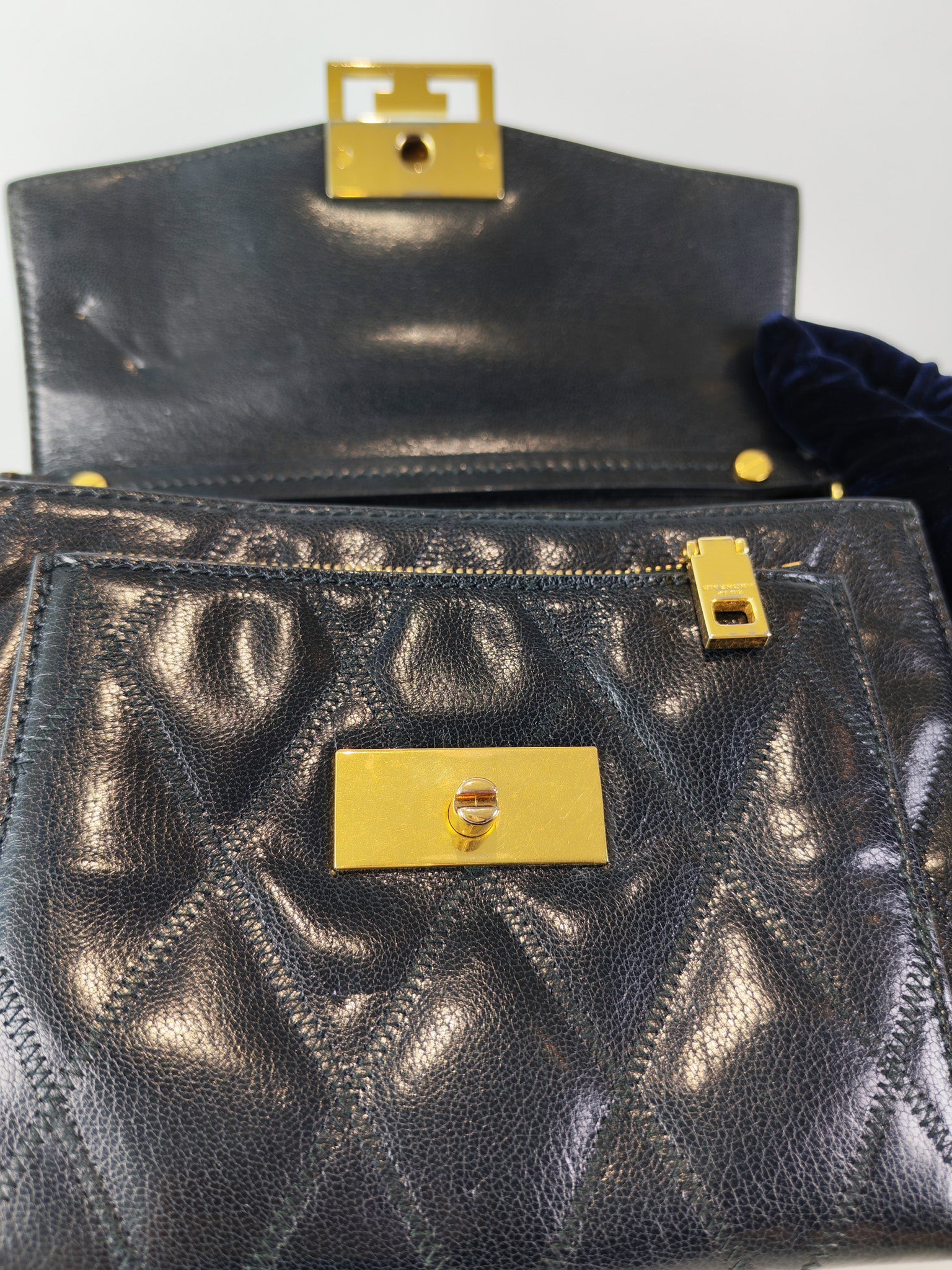GV3 Small Shoulder Bag in Black Quilted Caviar Goatskin Leather Gold Hardware | Purse Maison Luxury Bags Shop