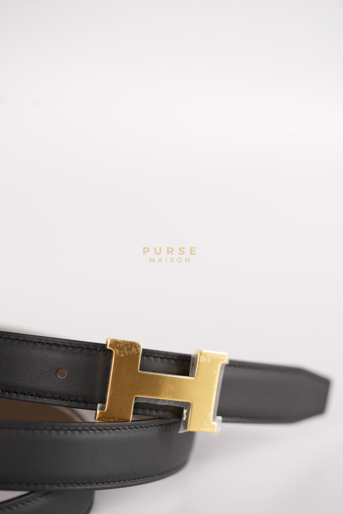 H Buckle Belt Reversible in Black/Etoupe 85 Stamp W (2024) | Purse Maison Luxury Bags Shop