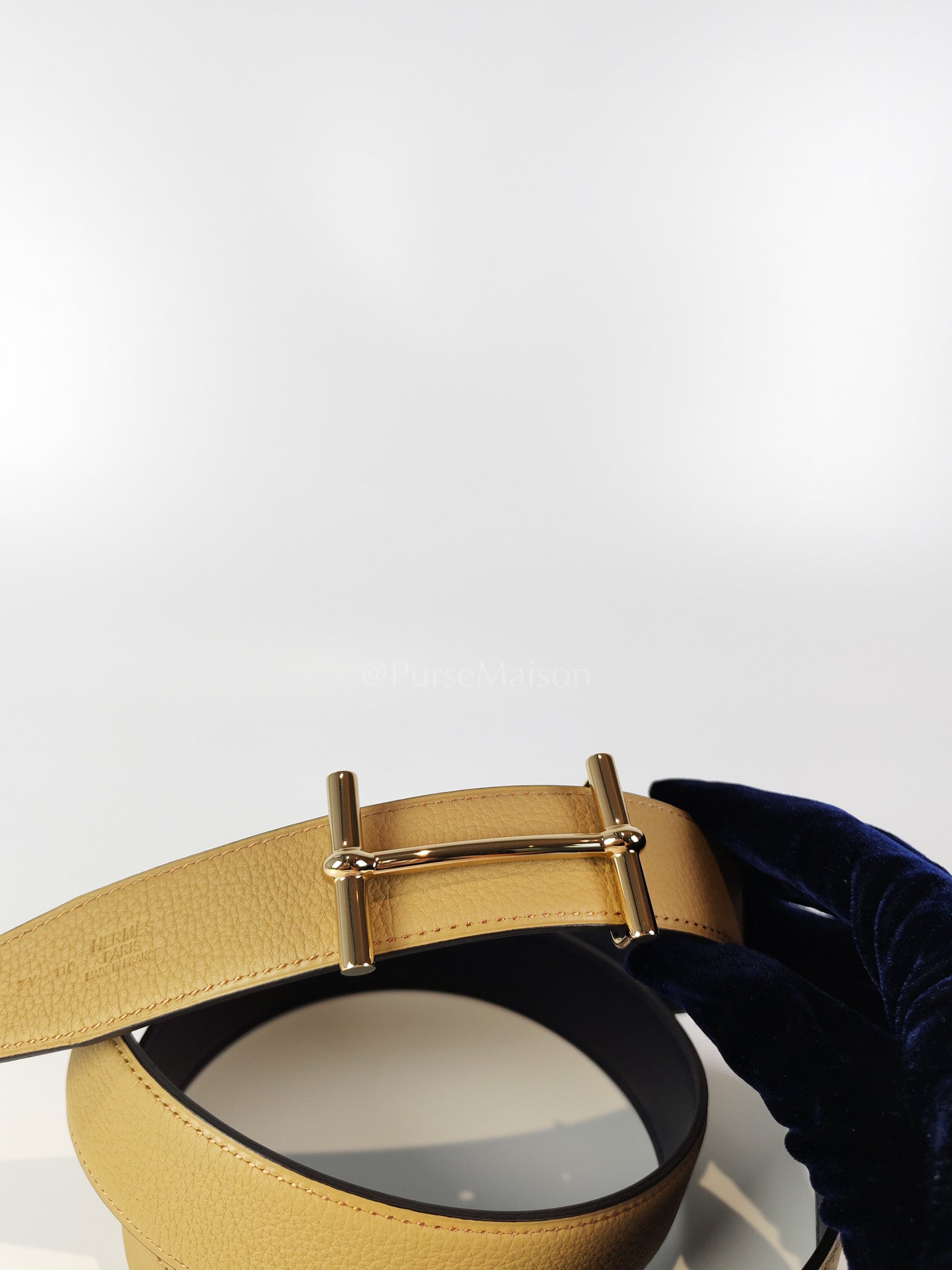 H d'Andre Reversible Belt in Beige Togo and Permabrass Hardware Stamp K(2025) | Purse Maison Luxury Bags Shop