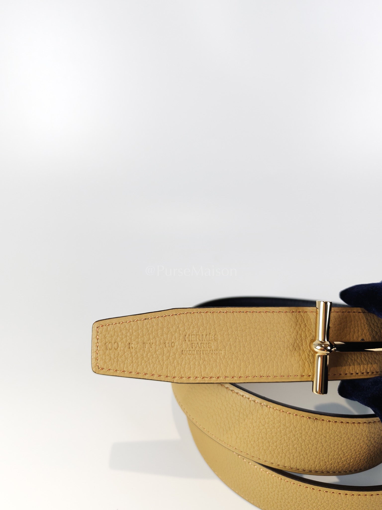 H d'Andre Reversible Belt in Beige Togo and Permabrass Hardware Stamp K(2025) | Purse Maison Luxury Bags Shop