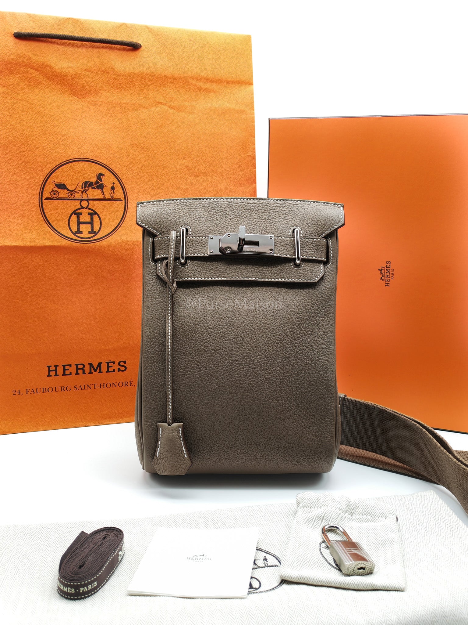 Hac a Dos in Etoupe Togo Leather Palladium Hardware Stamp W(2024) | Purse Maison Luxury Bags Shop