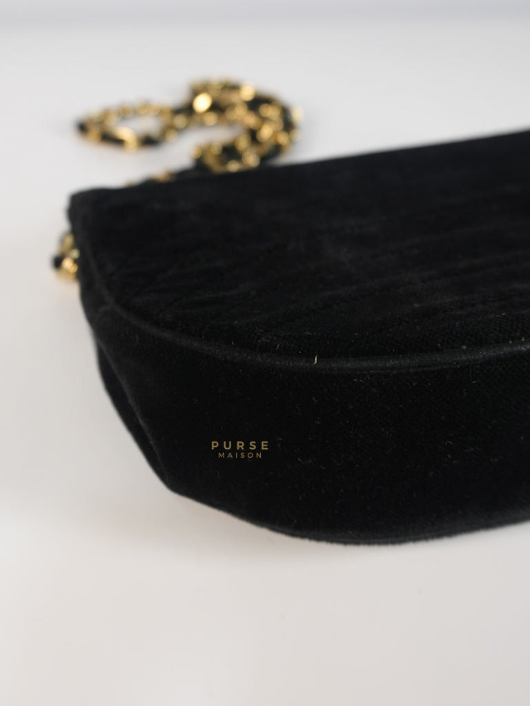 Half Moon Coco Mark Shoulder Bag Small in Black Velvet Suede Leather Gold Hardware Series 20 | Purse Maison Luxury Bags Shop