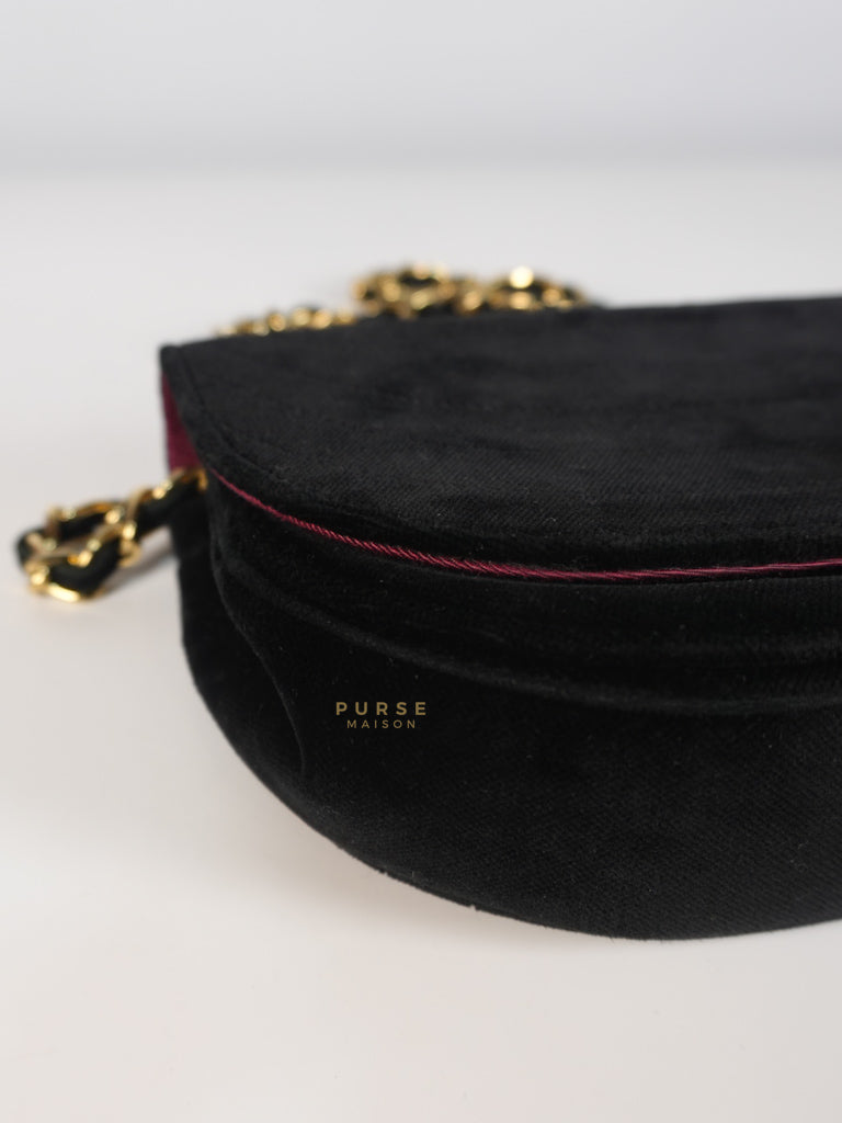 Half Moon Coco Mark Shoulder Bag Small in Black Velvet Suede Leather Gold Hardware Series 20 | Purse Maison Luxury Bags Shop