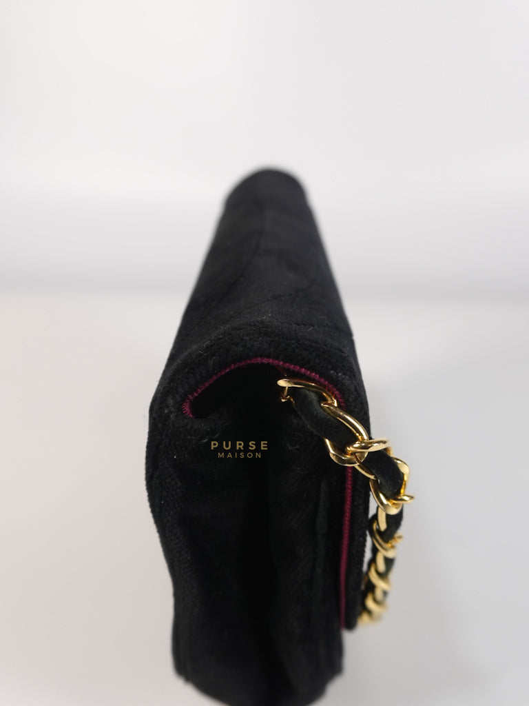 Half Moon Coco Mark Shoulder Bag Small in Black Velvet Suede Leather Gold Hardware Series 20 | Purse Maison Luxury Bags Shop