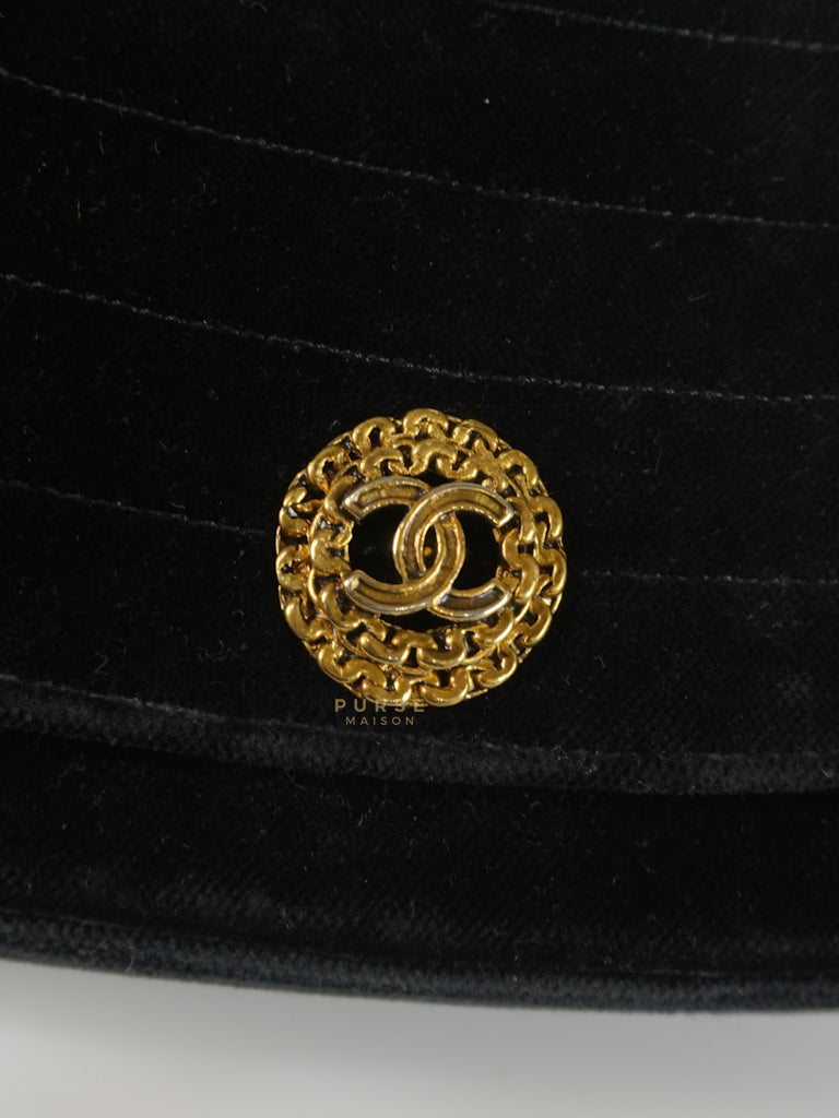 Half Moon Coco Mark Shoulder Bag Small in Black Velvet Suede Leather Gold Hardware Series 20 | Purse Maison Luxury Bags Shop