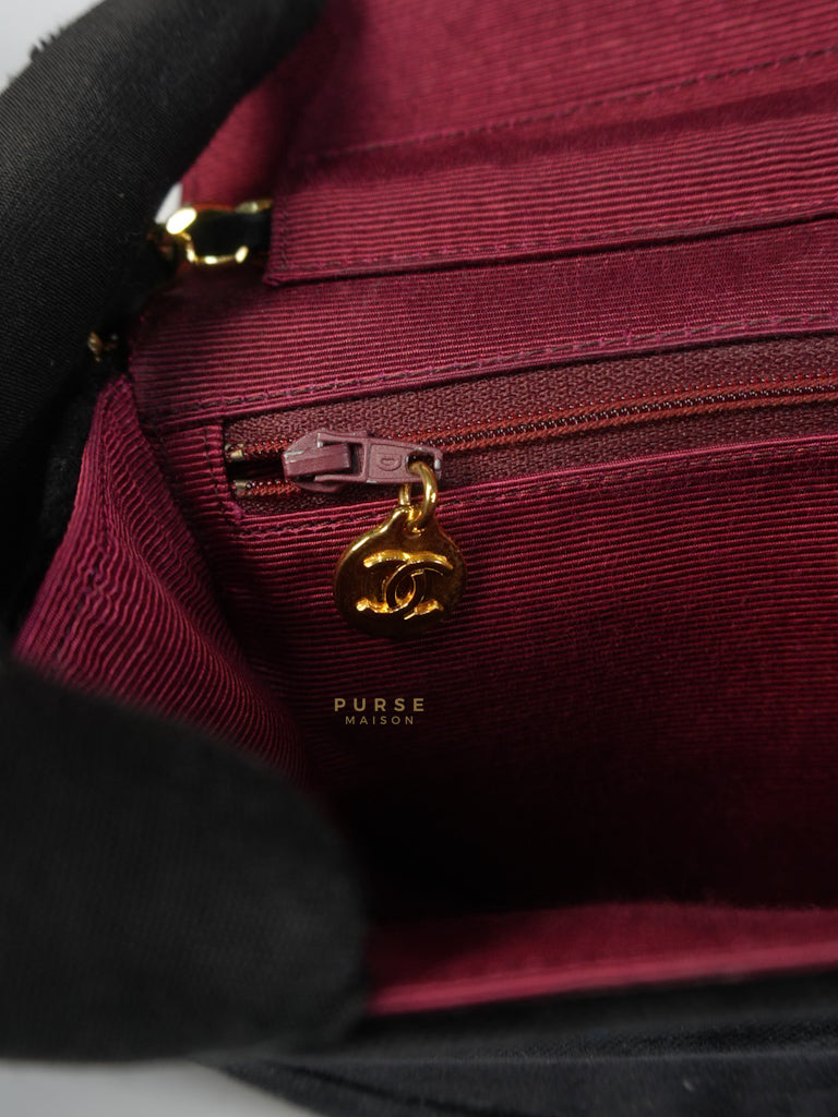 Half Moon Coco Mark Shoulder Bag Small in Black Velvet Suede Leather Gold Hardware Series 20 | Purse Maison Luxury Bags Shop