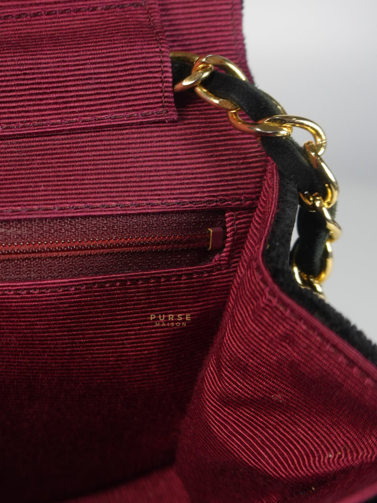 Half Moon Coco Mark Shoulder Bag Small in Black Velvet Suede Leather Gold Hardware Series 20 | Purse Maison Luxury Bags Shop