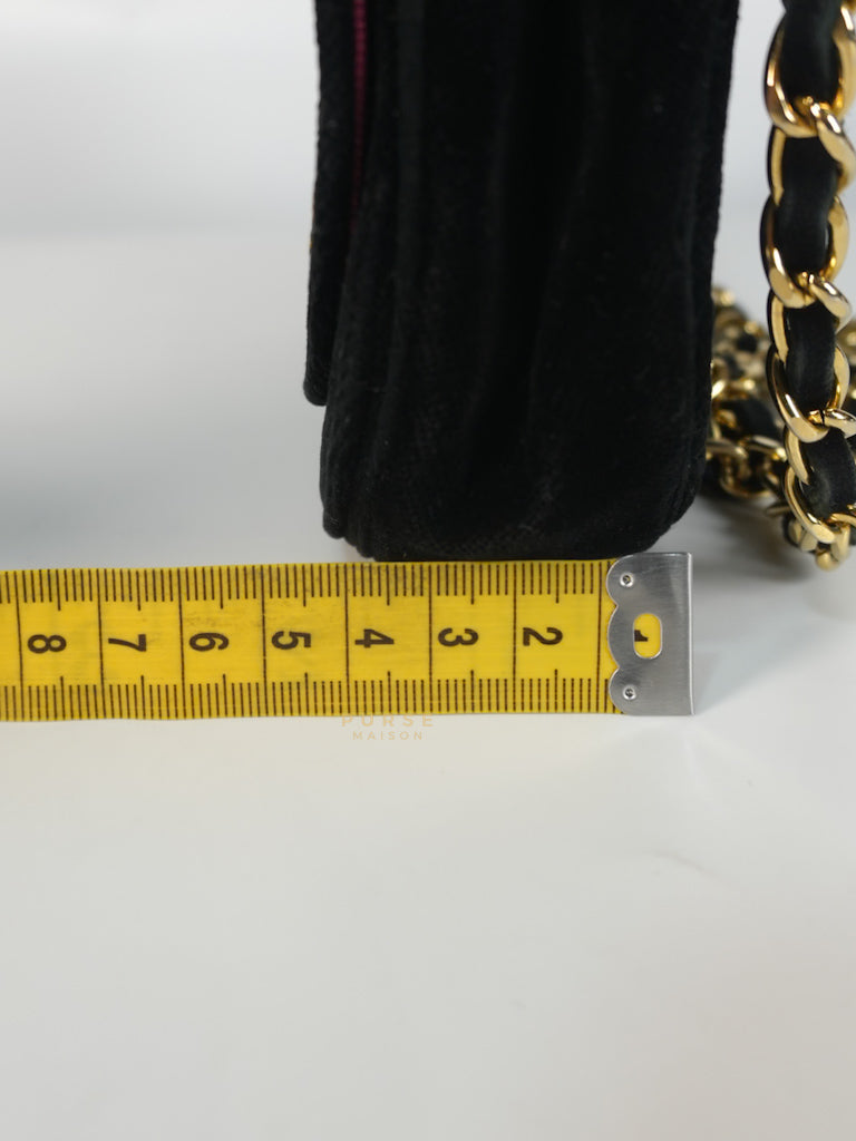 Half Moon Coco Mark Shoulder Bag Small in Black Velvet Suede Leather Gold Hardware Series 20 | Purse Maison Luxury Bags Shop