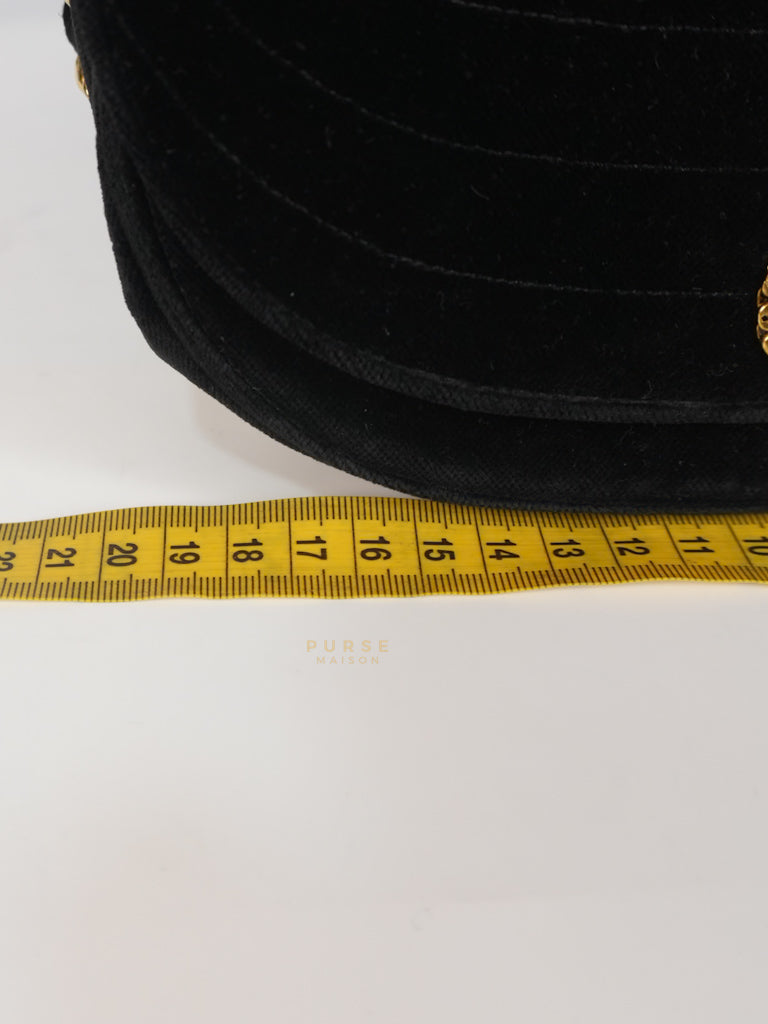 Half Moon Coco Mark Shoulder Bag Small in Black Velvet Suede Leather Gold Hardware Series 20 | Purse Maison Luxury Bags Shop