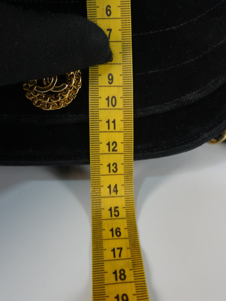 Half Moon Coco Mark Shoulder Bag Small in Black Velvet Suede Leather Gold Hardware Series 20 | Purse Maison Luxury Bags Shop