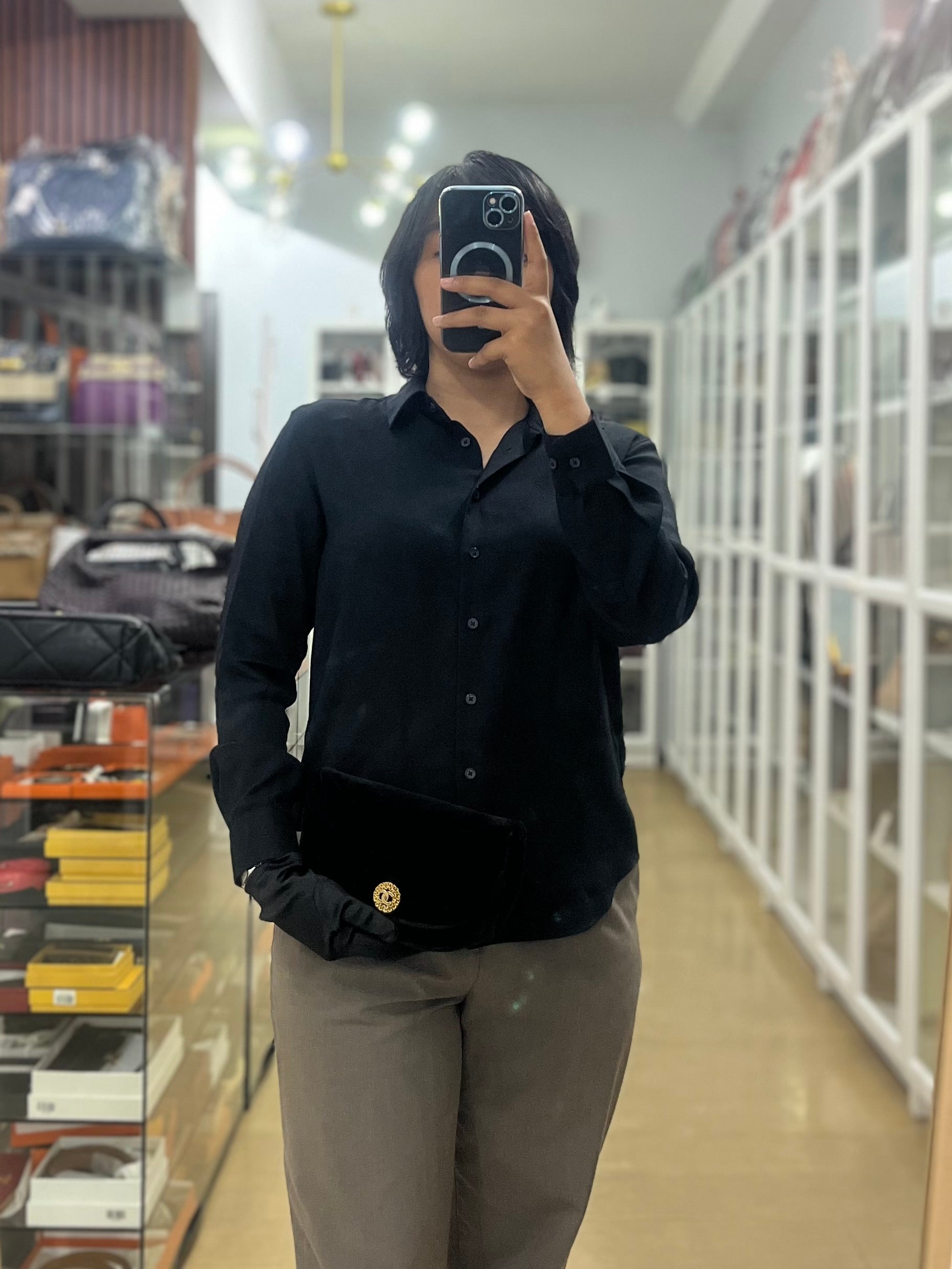 Half Moon Coco Mark Shoulder Bag Small in Black Velvet Suede Leather Gold Hardware Series 20 | Purse Maison Luxury Bags Shop