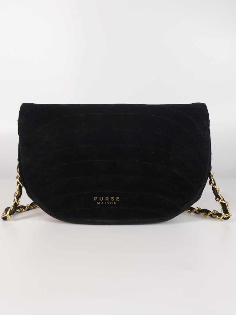 Half Moon Coco Mark Shoulder Bag Small in Black Velvet Suede Leather Gold Hardware Series 20 | Purse Maison Luxury Bags Shop