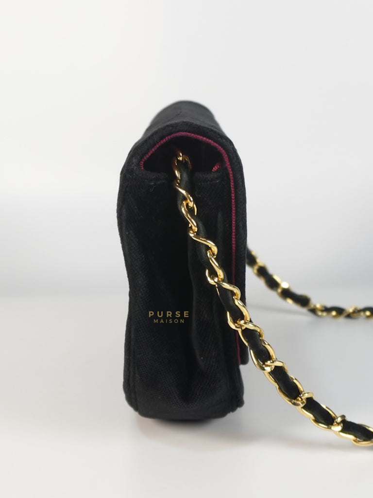 Half Moon Coco Mark Shoulder Bag Small in Black Velvet Suede Leather Gold Hardware Series 20 | Purse Maison Luxury Bags Shop