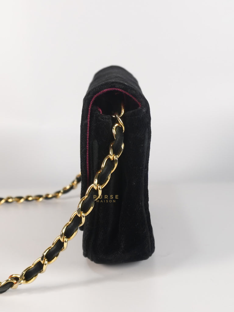 Half Moon Coco Mark Shoulder Bag Small in Black Velvet Suede Leather Gold Hardware Series 20 | Purse Maison Luxury Bags Shop