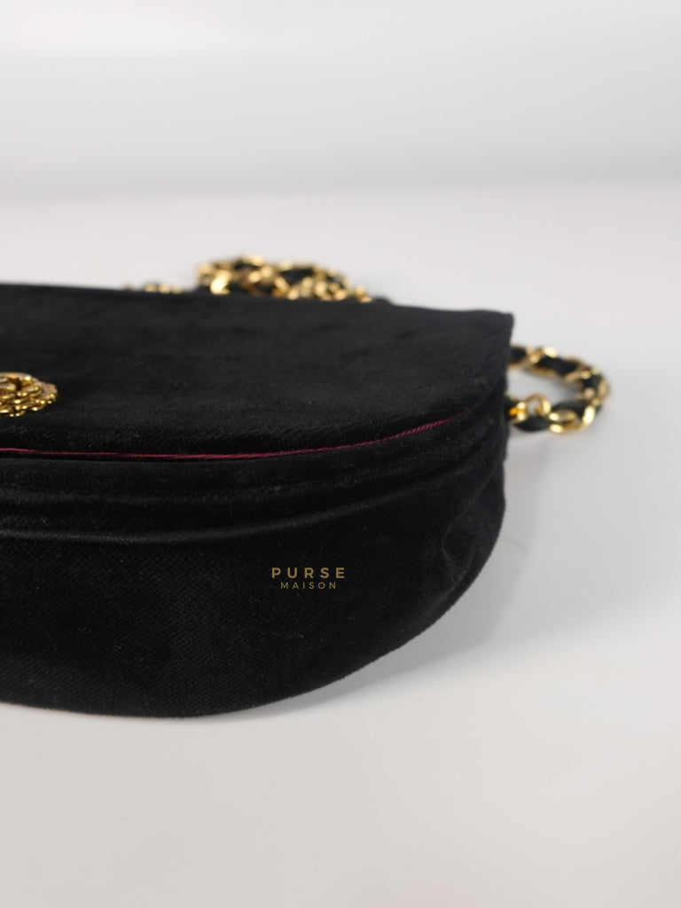 Half Moon Coco Mark Shoulder Bag Small in Black Velvet Suede Leather Gold Hardware Series 20 | Purse Maison Luxury Bags Shop