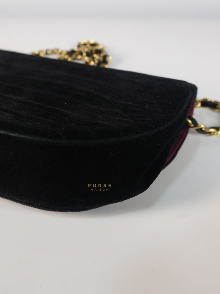 Half Moon Coco Mark Shoulder Bag Small in Black Velvet Suede Leather Gold Hardware Series 20 | Purse Maison Luxury Bags Shop