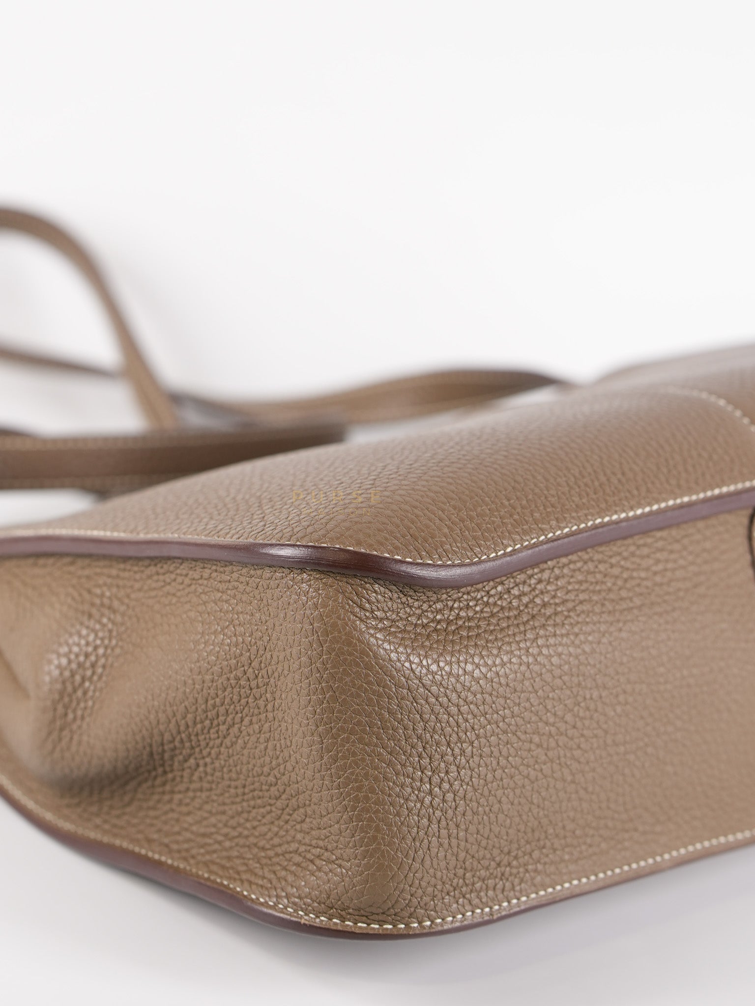 Halzan 31 in Etoupe Clemence Leather and Palladium Hardware Stamp C (2018) | Purse Maison Luxury Bags Shop