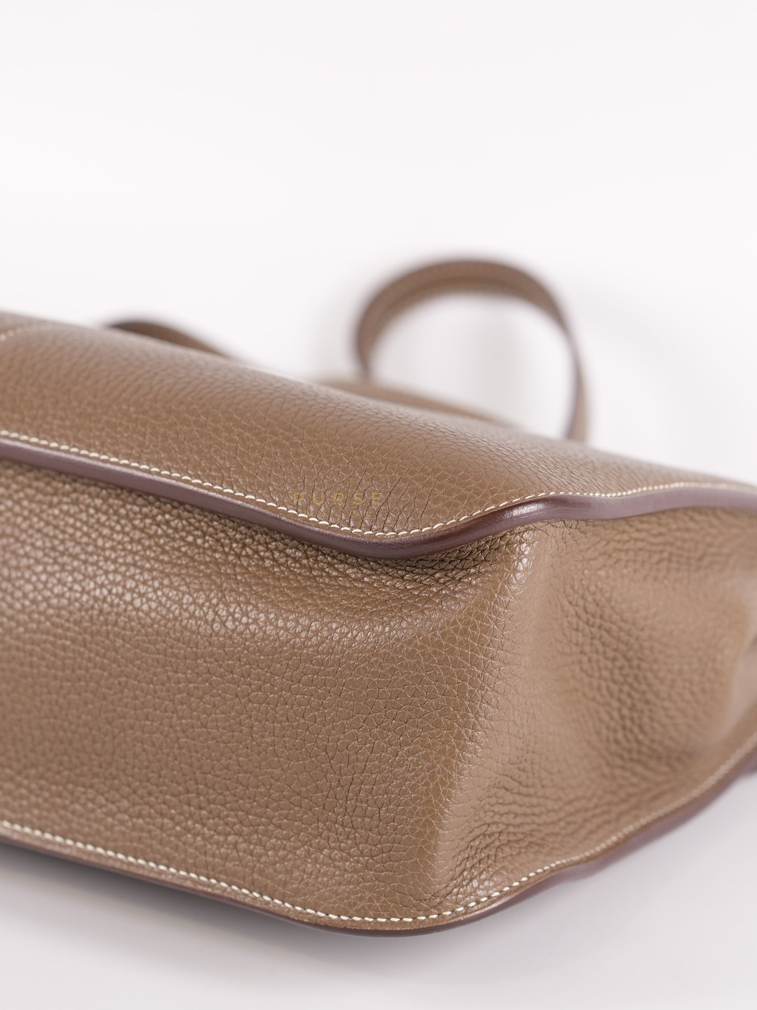 Halzan 31 in Etoupe Clemence Leather and Palladium Hardware Stamp C (2018) | Purse Maison Luxury Bags Shop