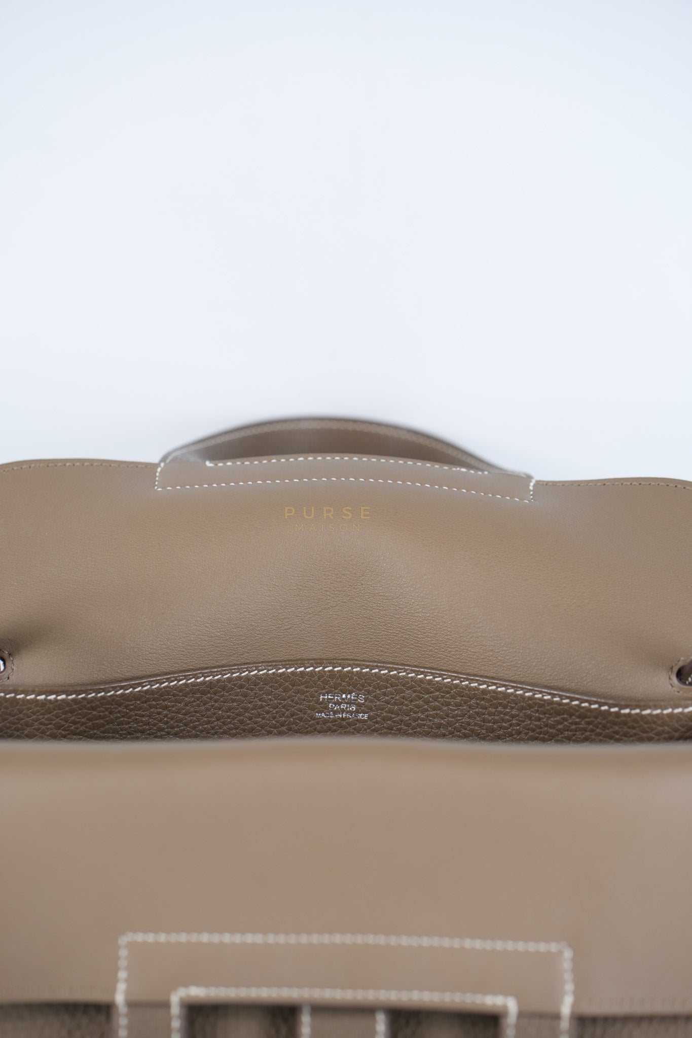 Halzan 31 in Etoupe Clemence Leather and Palladium Hardware Stamp C (2018) | Purse Maison Luxury Bags Shop