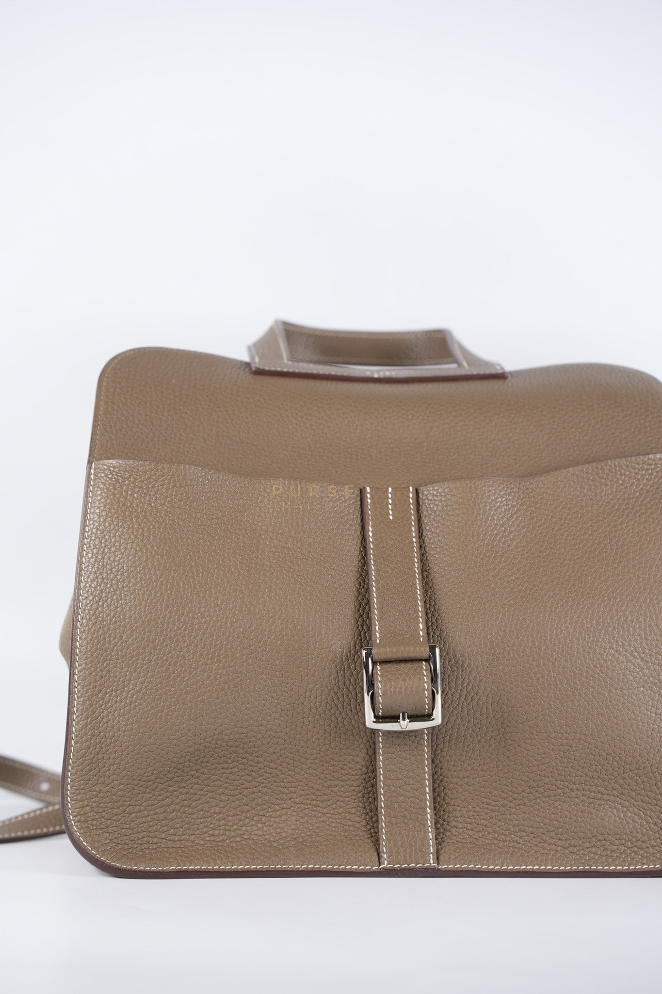 Halzan 31 in Etoupe Clemence Leather and Palladium Hardware Stamp C (2018) | Purse Maison Luxury Bags Shop