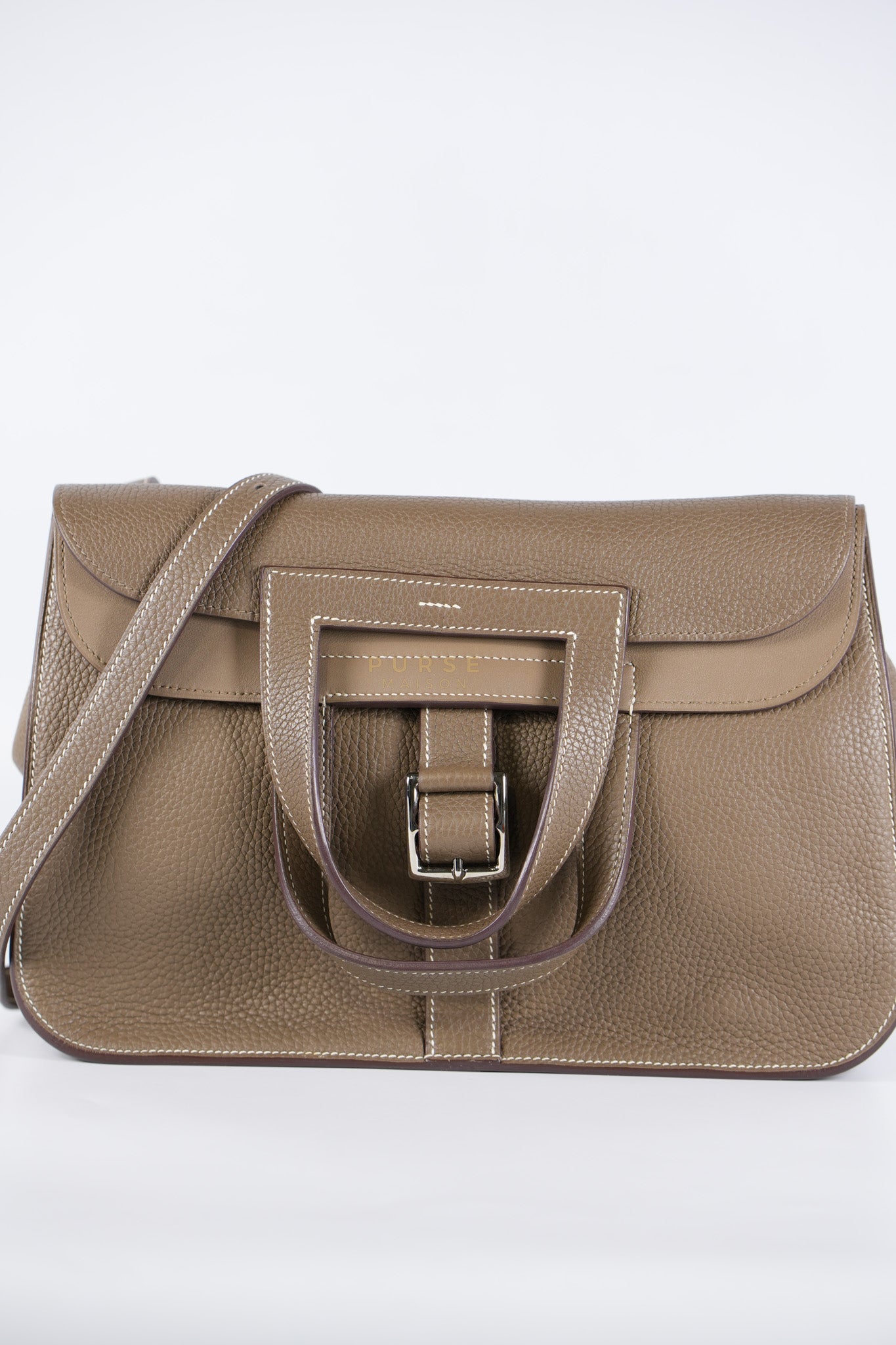 Halzan 31 in Etoupe Clemence Leather and Palladium Hardware Stamp C (2018) | Purse Maison Luxury Bags Shop