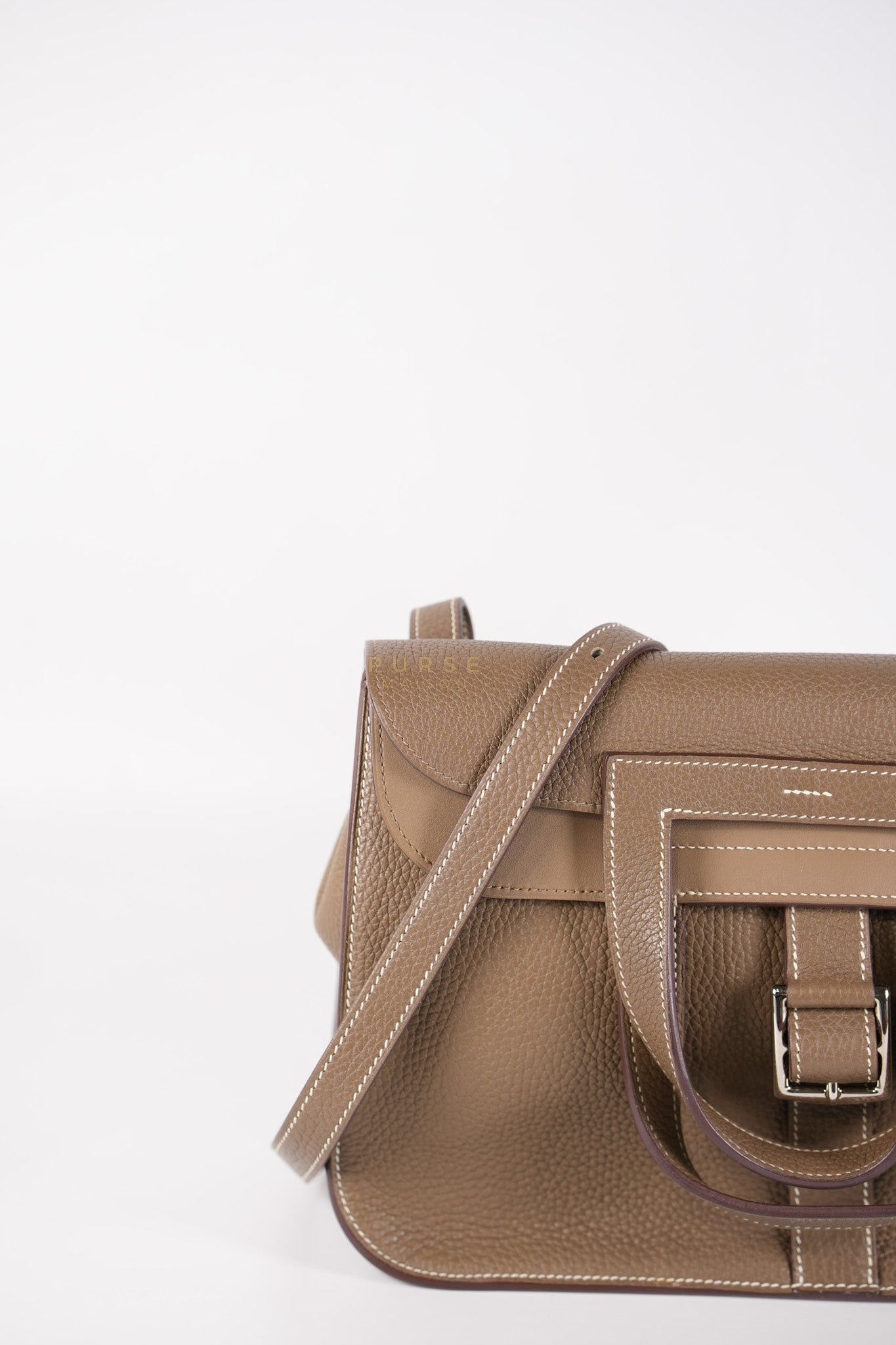 Halzan 31 in Etoupe Clemence Leather and Palladium Hardware Stamp C (2018) | Purse Maison Luxury Bags Shop