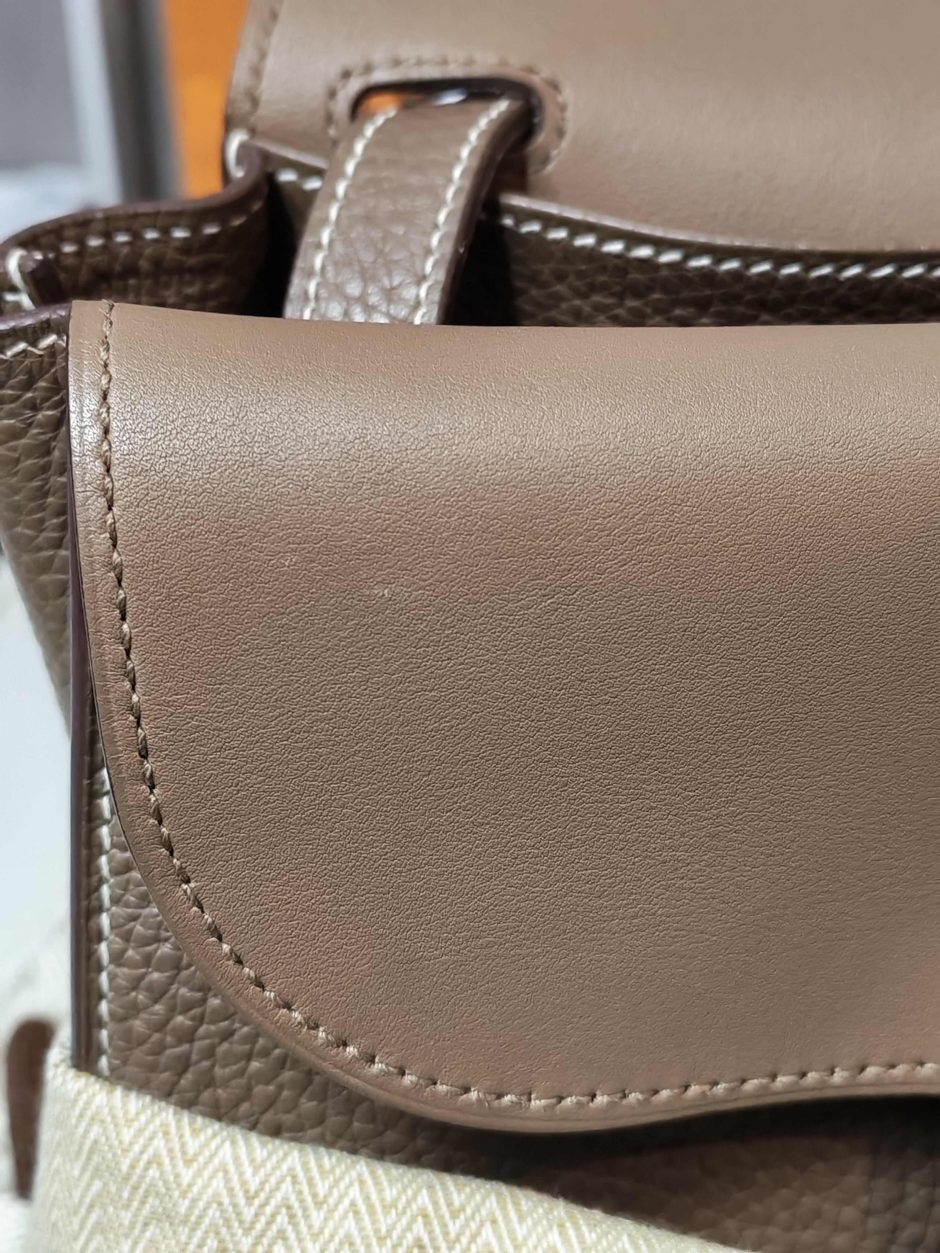 Halzan 31 in Etoupe Clemence Leather and Palladium Hardware Stamp C (2018) | Purse Maison Luxury Bags Shop