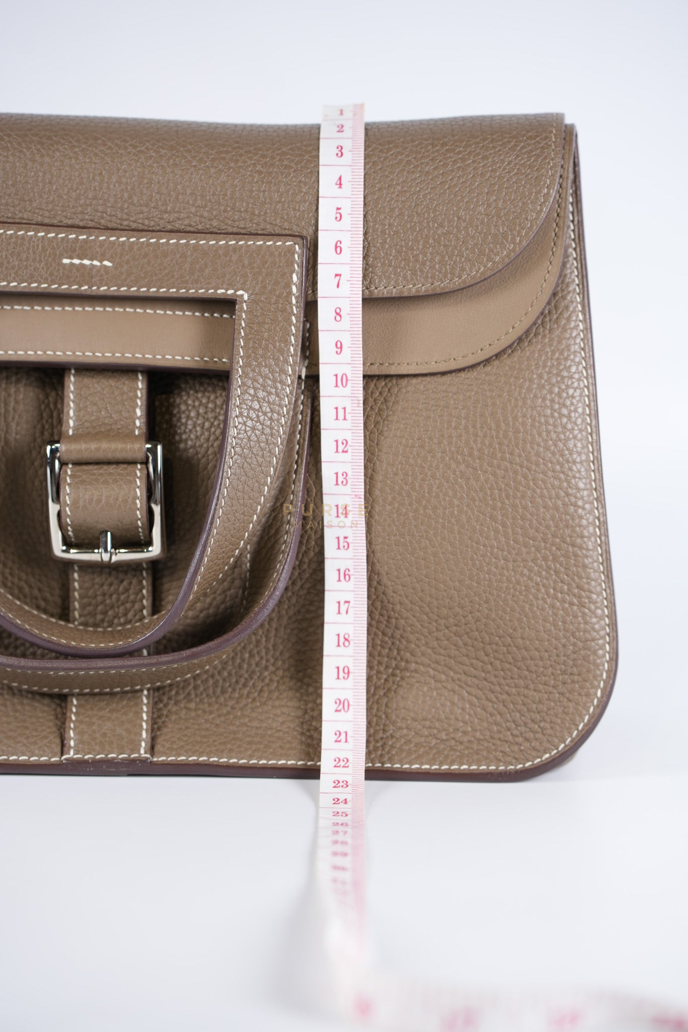 Halzan 31 in Etoupe Clemence Leather and Palladium Hardware Stamp C (2018) | Purse Maison Luxury Bags Shop