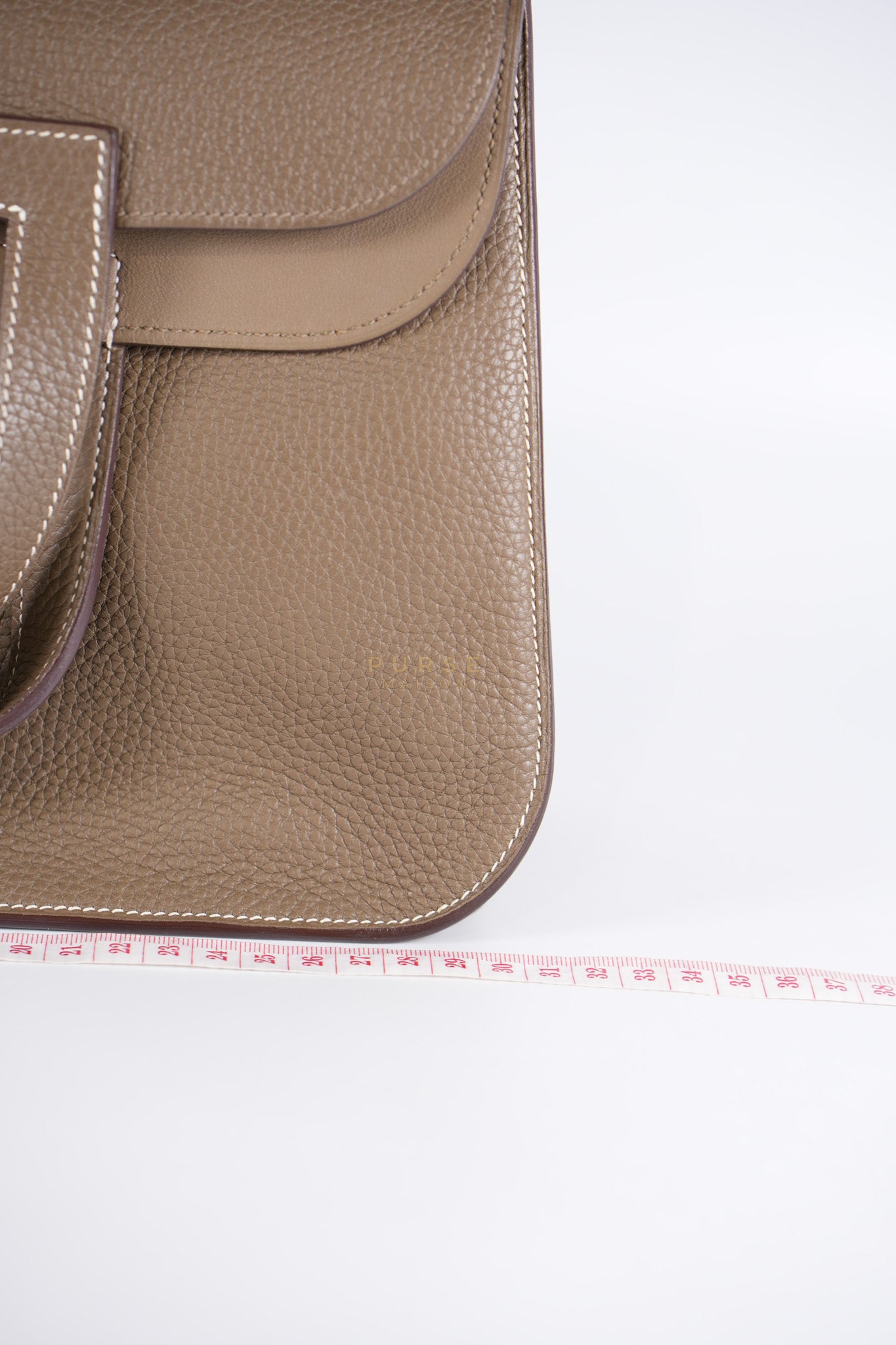 Halzan 31 in Etoupe Clemence Leather and Palladium Hardware Stamp C (2018) | Purse Maison Luxury Bags Shop