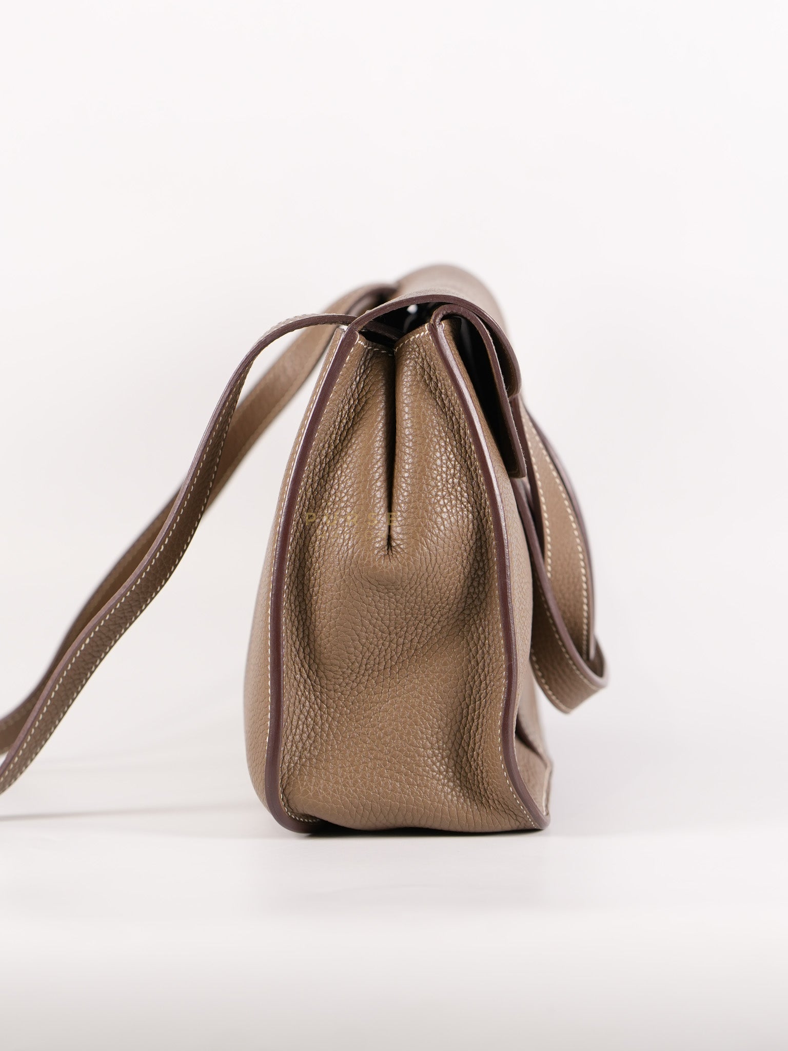 Halzan 31 in Etoupe Clemence Leather and Palladium Hardware Stamp C (2018) | Purse Maison Luxury Bags Shop