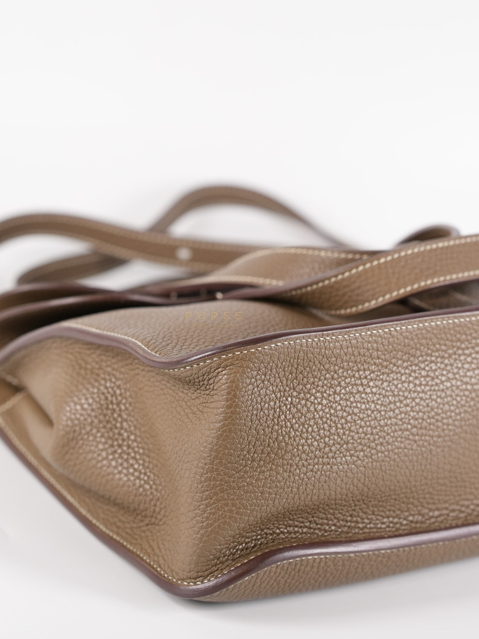 Halzan 31 in Etoupe Clemence Leather and Palladium Hardware Stamp C (2018) | Purse Maison Luxury Bags Shop