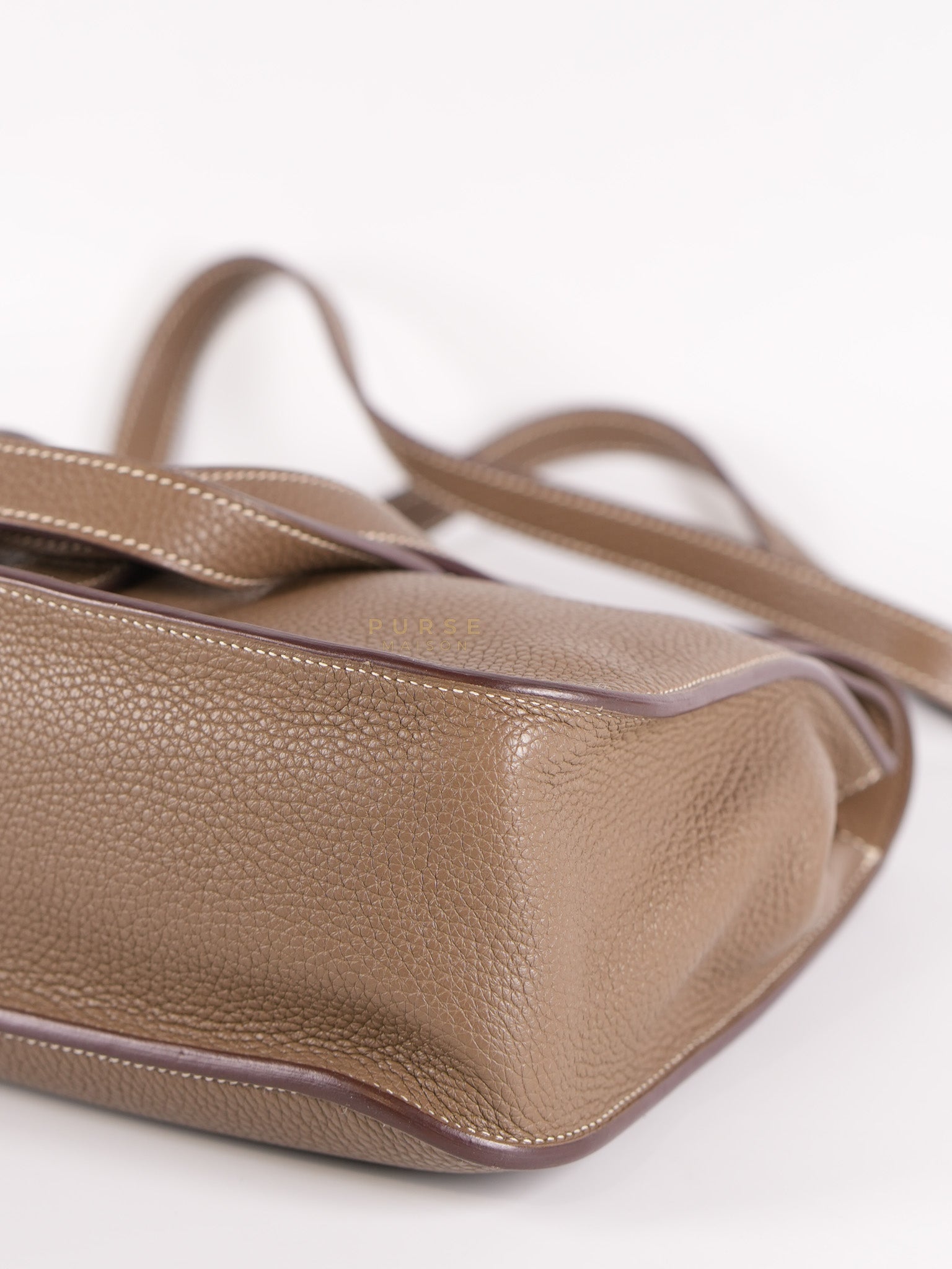 Halzan 31 in Etoupe Clemence Leather and Palladium Hardware Stamp C (2018) | Purse Maison Luxury Bags Shop