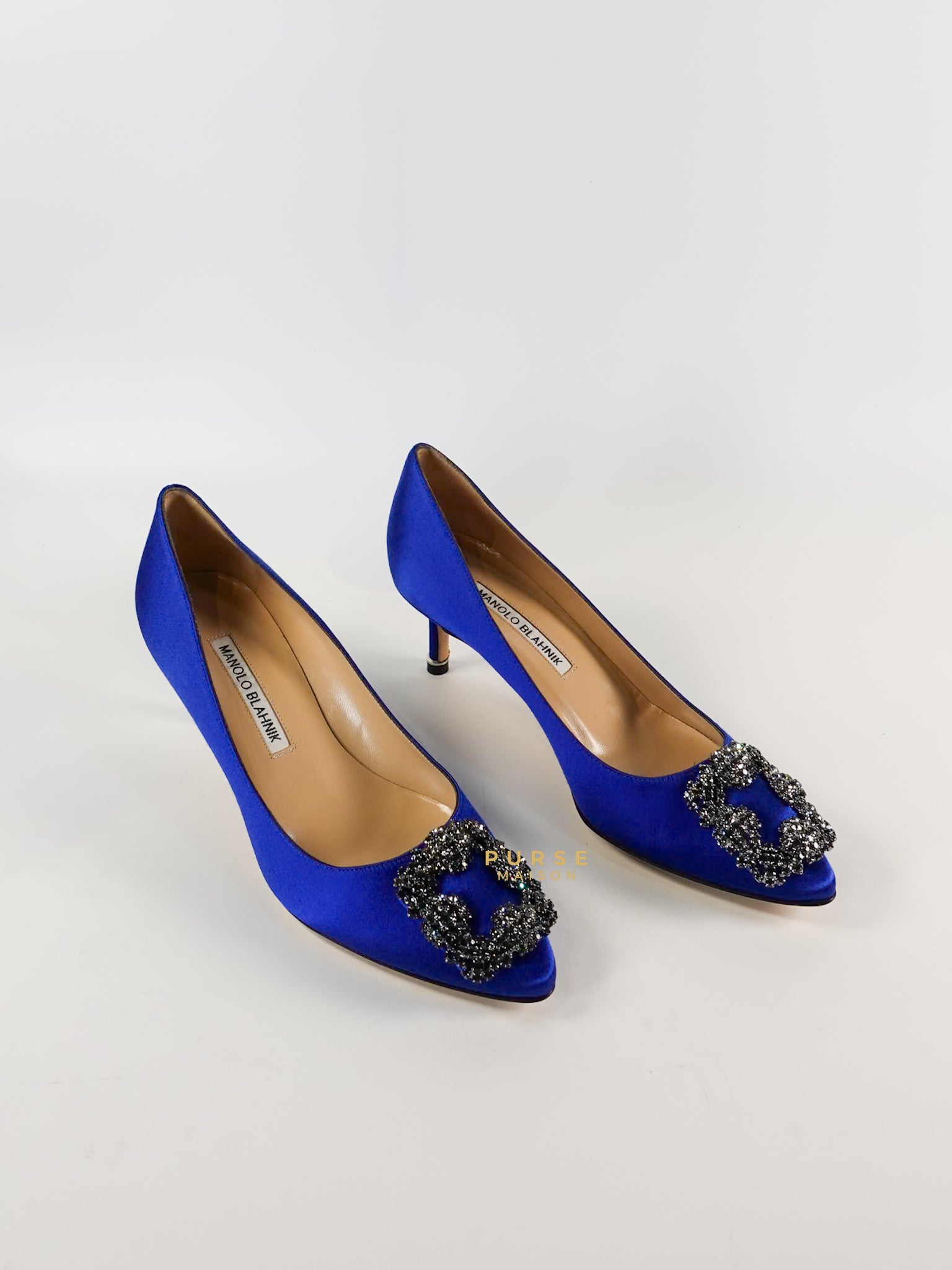Hangisi 050 Blue Satin Heel Sandals Size 36 EU (24cm) | Purse Maison Luxury Bags Shop