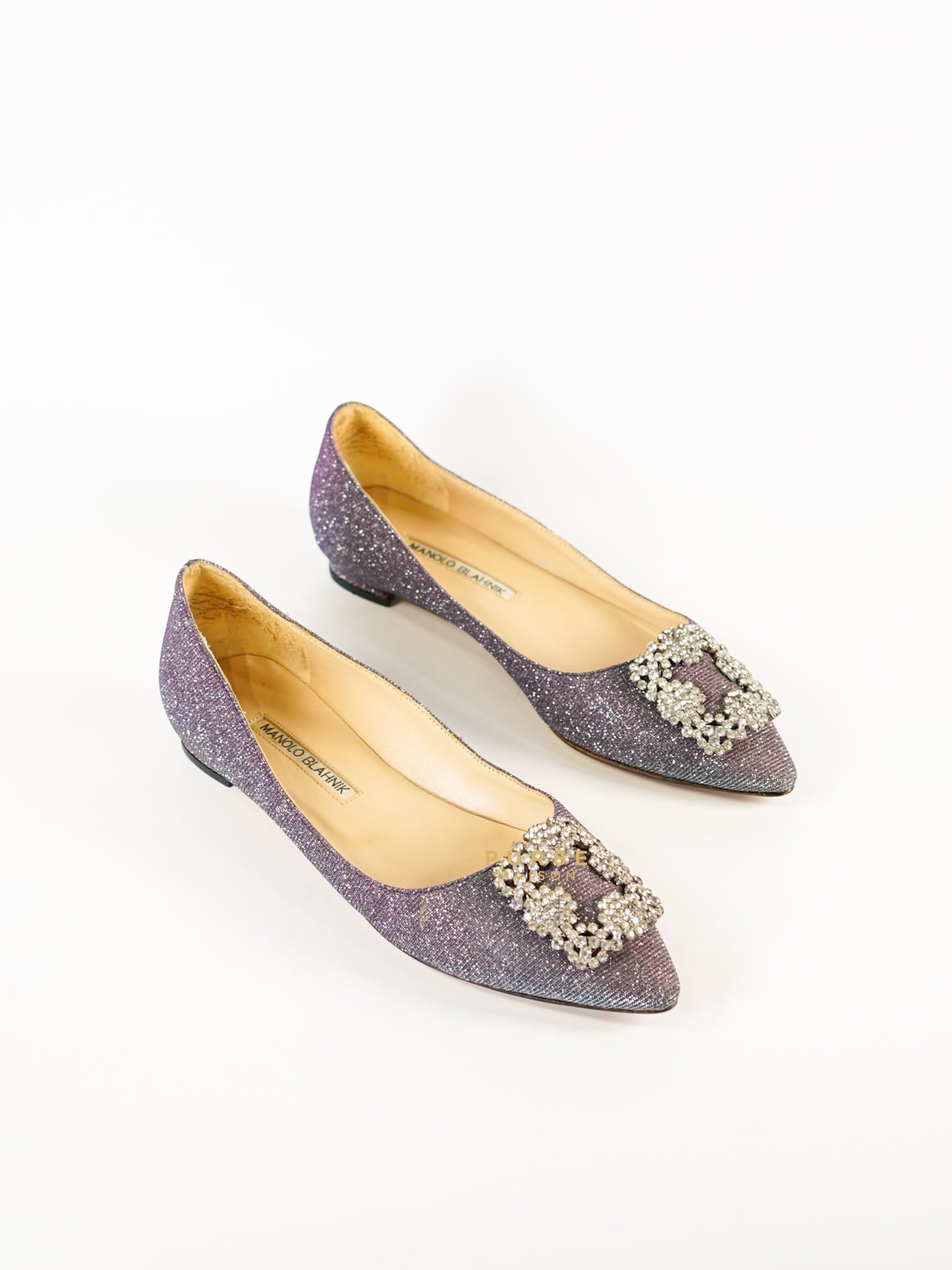 Hangisi Purple/Silver Glitter Fabric Sandals Size 38 (25cm) | Purse Maison Luxury Bags Shop