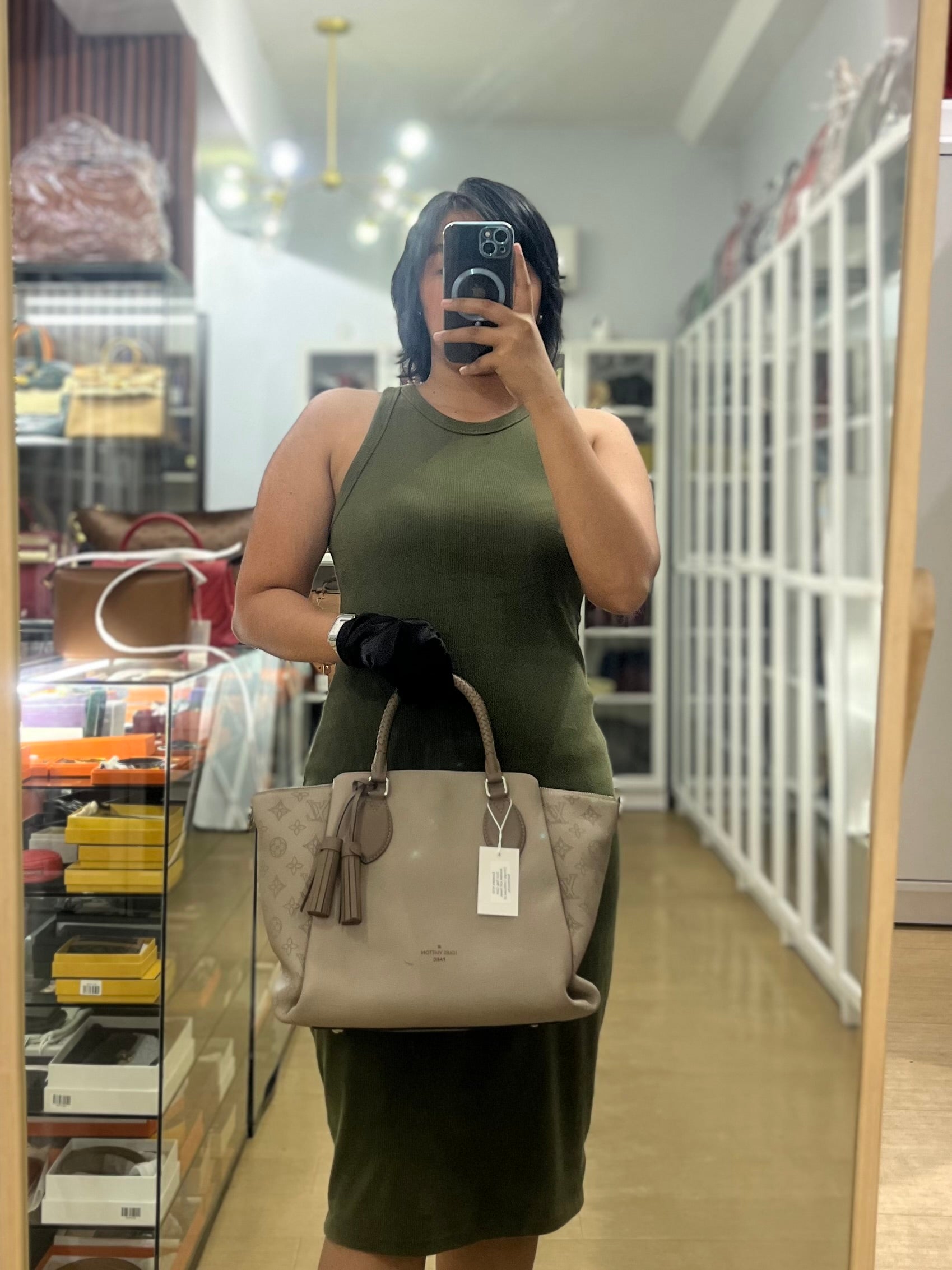 Haumea Shoulder Bag in Galet Mahina Leather (Date code: AH3188) | Purse Maison Luxury Bags Shop