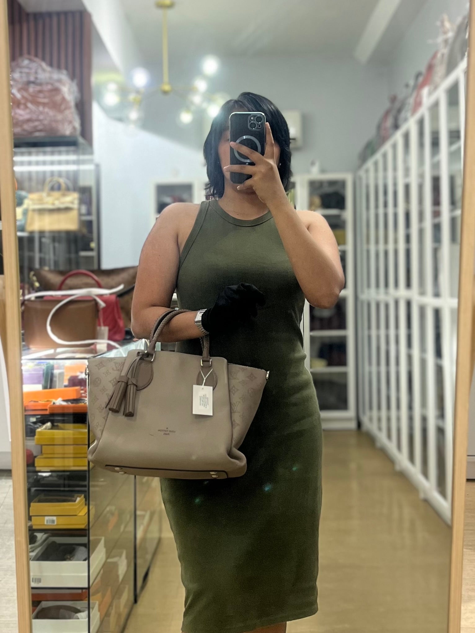 Haumea Shoulder Bag in Galet Mahina Leather (Date code: AH3188) | Purse Maison Luxury Bags Shop