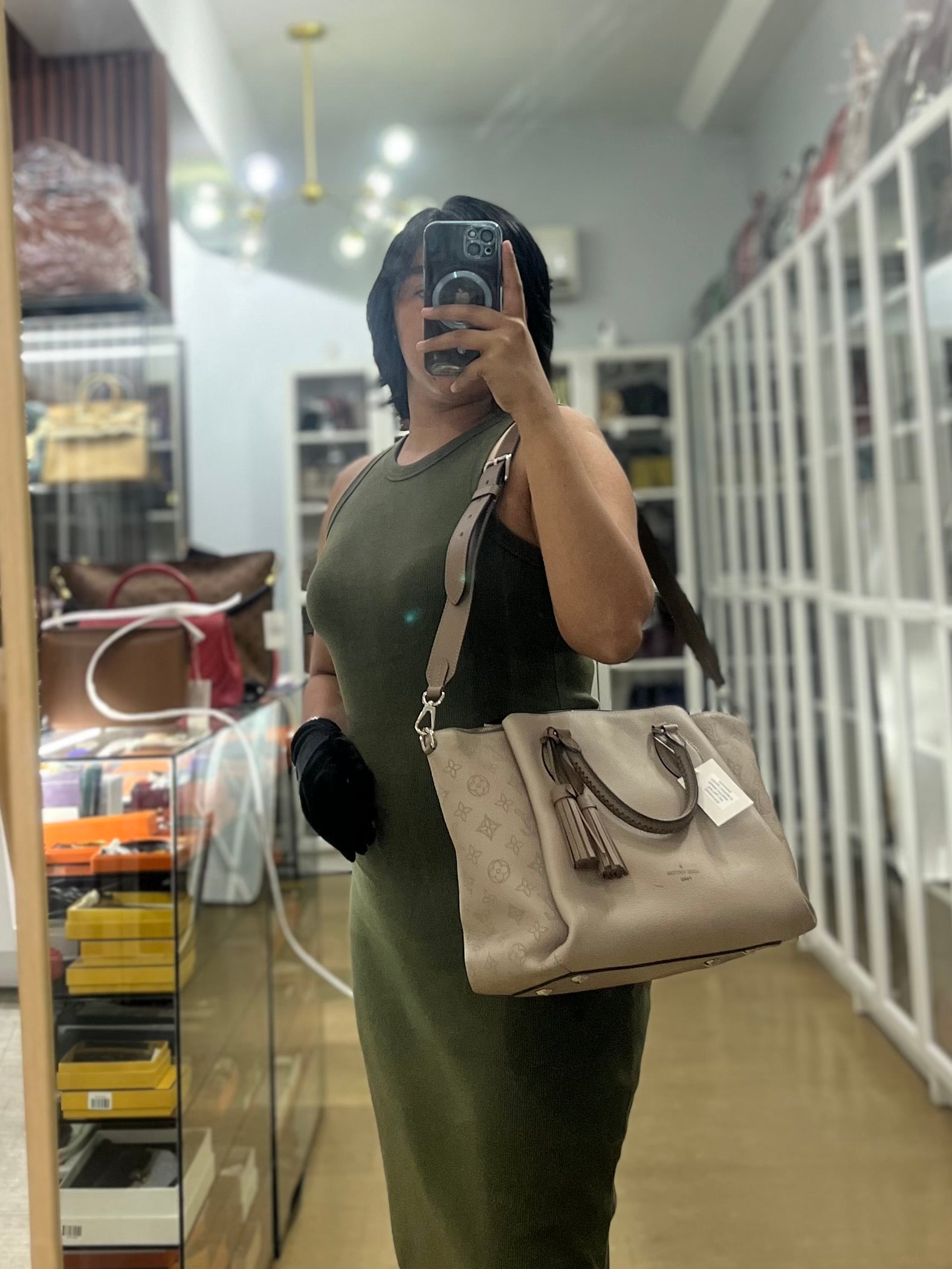 Haumea Shoulder Bag in Galet Mahina Leather (Date code: AH3188) | Purse Maison Luxury Bags Shop