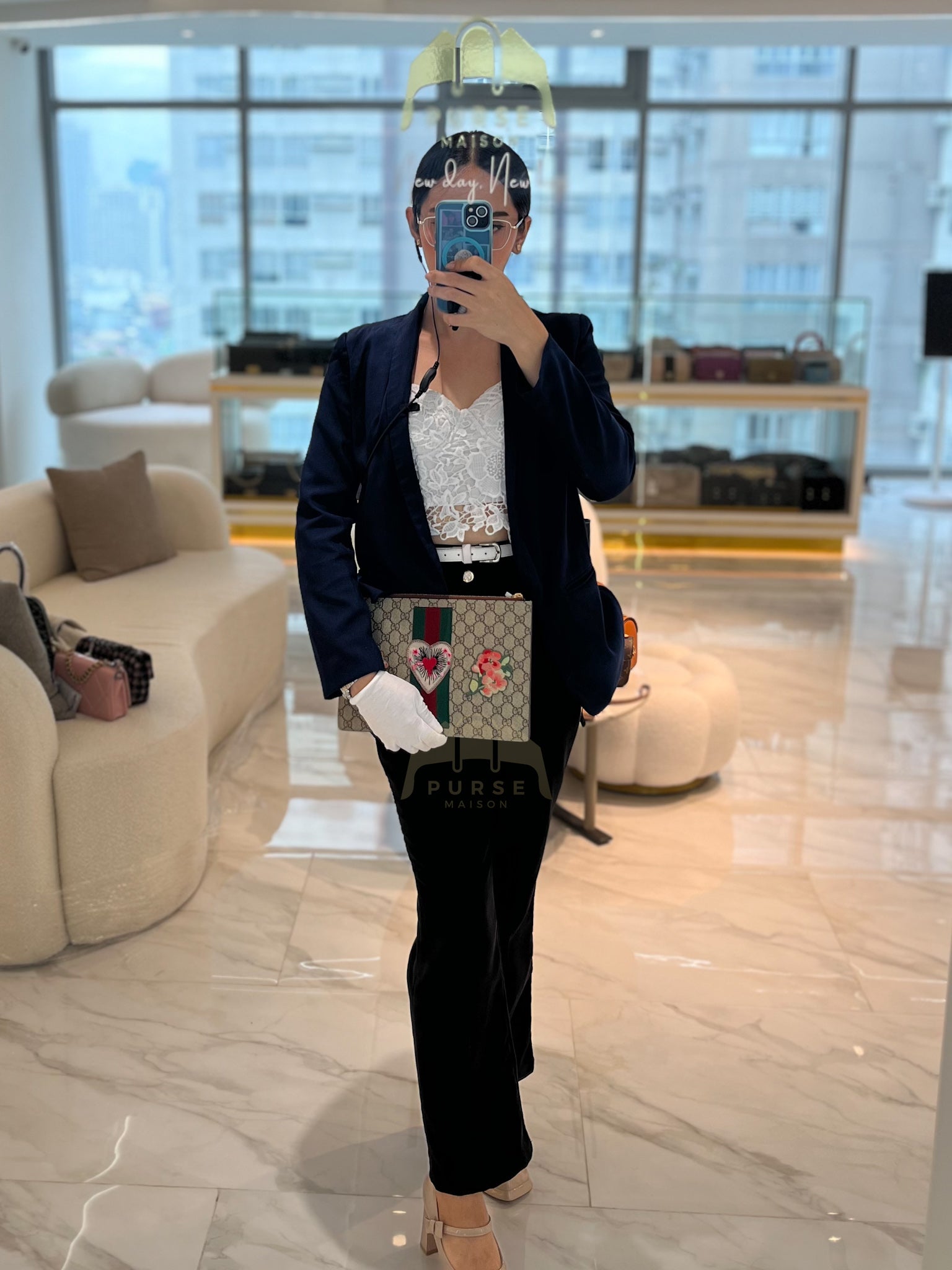 Heart Patch Pouch in GG Supreme Canvas | Purse Maison Luxury Bags Shop