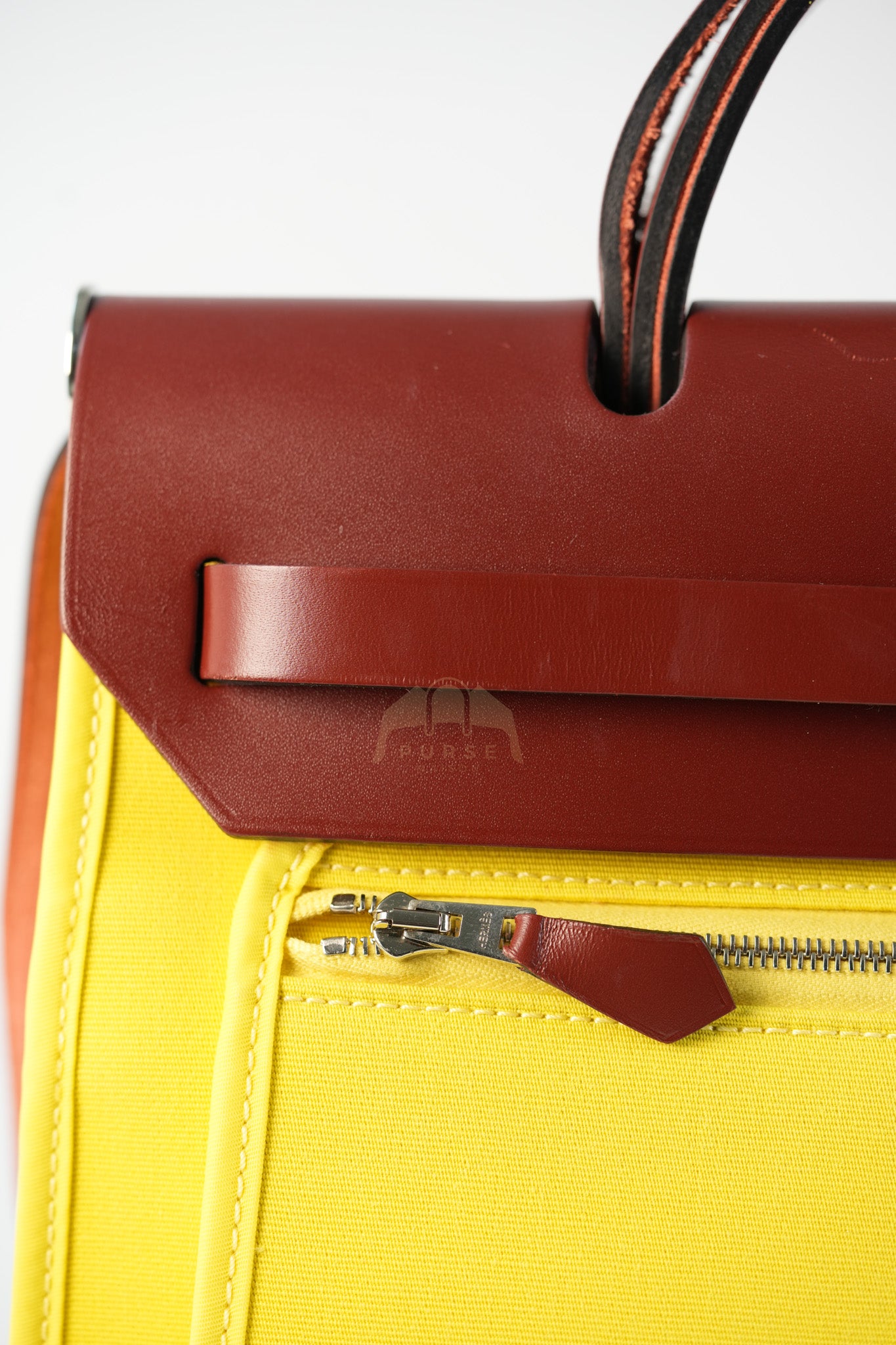 Herbag 31 in Yellow Green Leather & Palladium Hardware Stamp A (2017) | Purse Maison Luxury Bags Shop