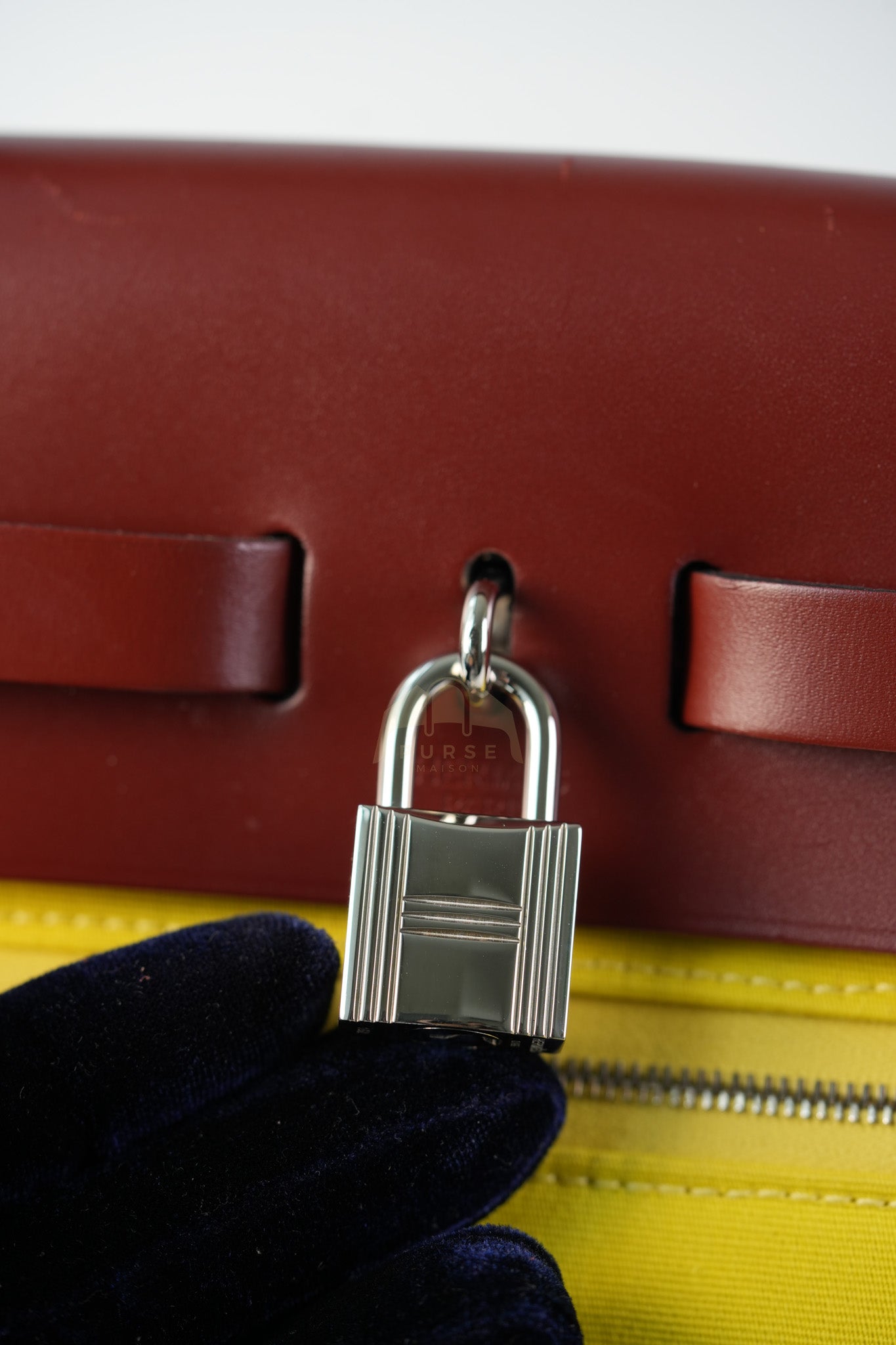 Herbag 31 in Yellow Green Leather & Palladium Hardware Stamp A (2017) | Purse Maison Luxury Bags Shop