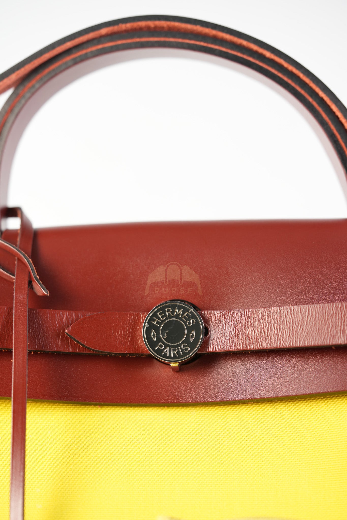 Herbag 31 in Yellow Green Leather & Palladium Hardware Stamp A (2017) | Purse Maison Luxury Bags Shop