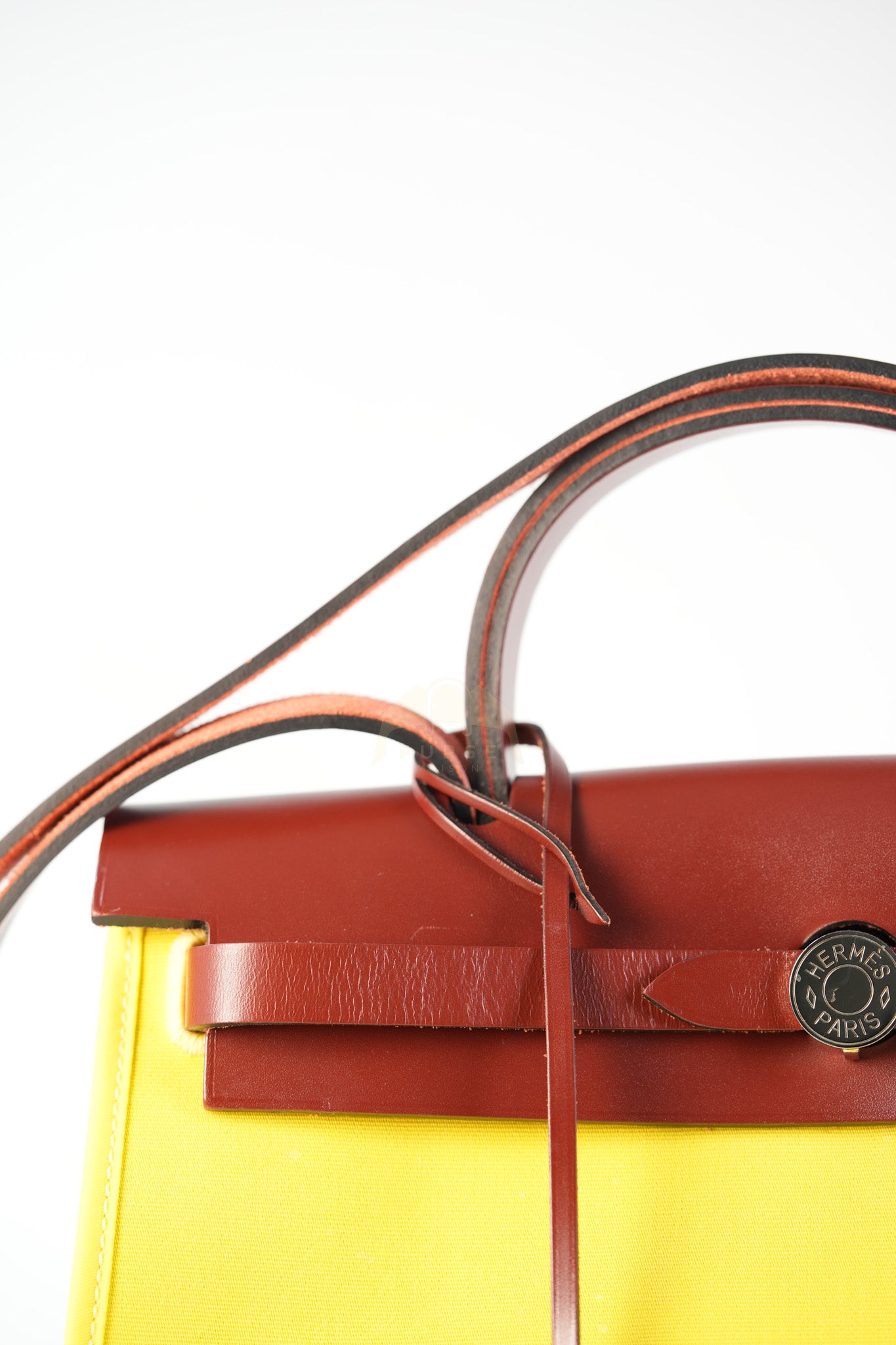 Herbag 31 in Yellow Green Leather & Palladium Hardware Stamp A (2017) | Purse Maison Luxury Bags Shop