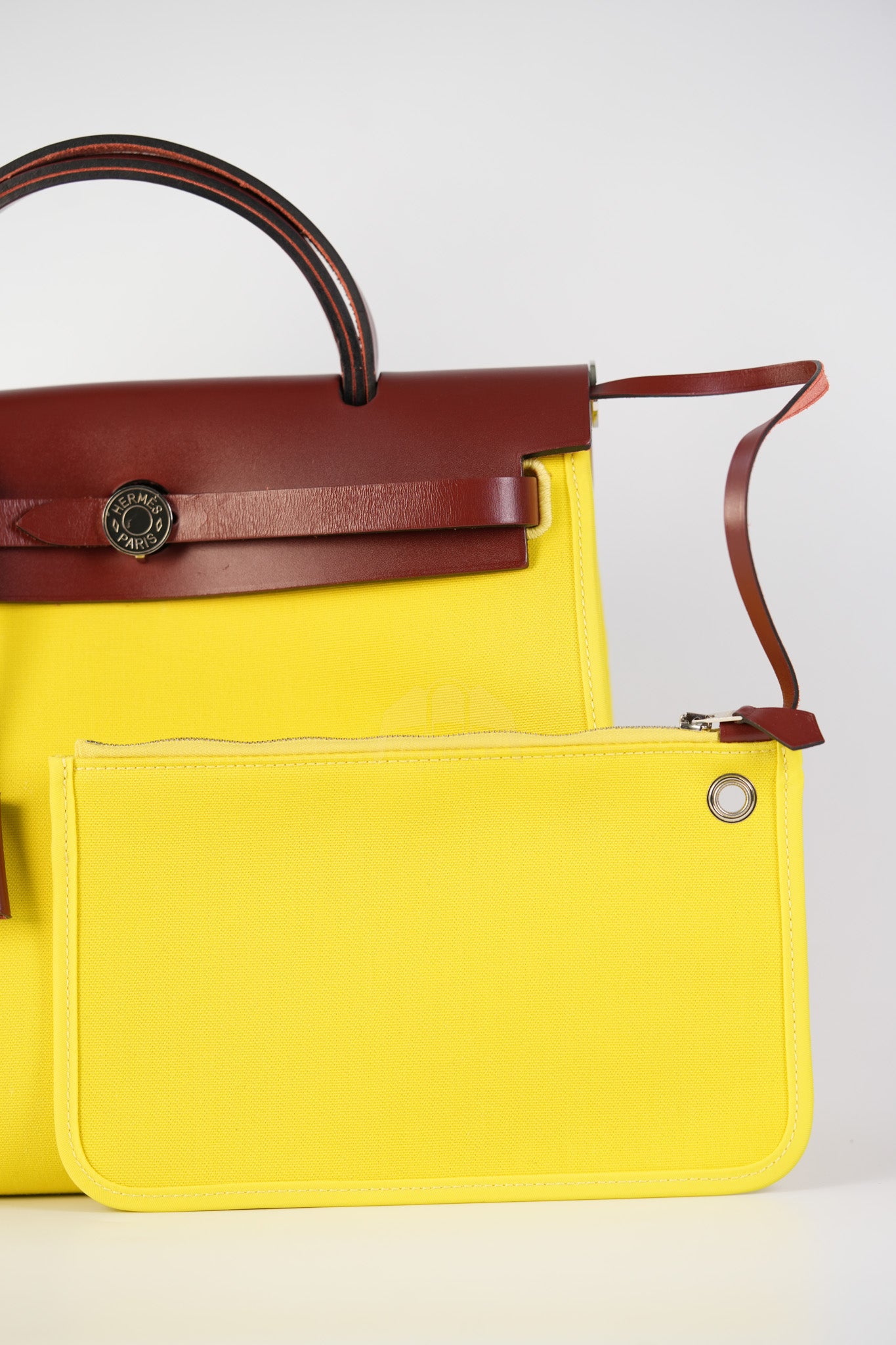 Herbag 31 in Yellow Green Leather & Palladium Hardware Stamp A (2017) | Purse Maison Luxury Bags Shop