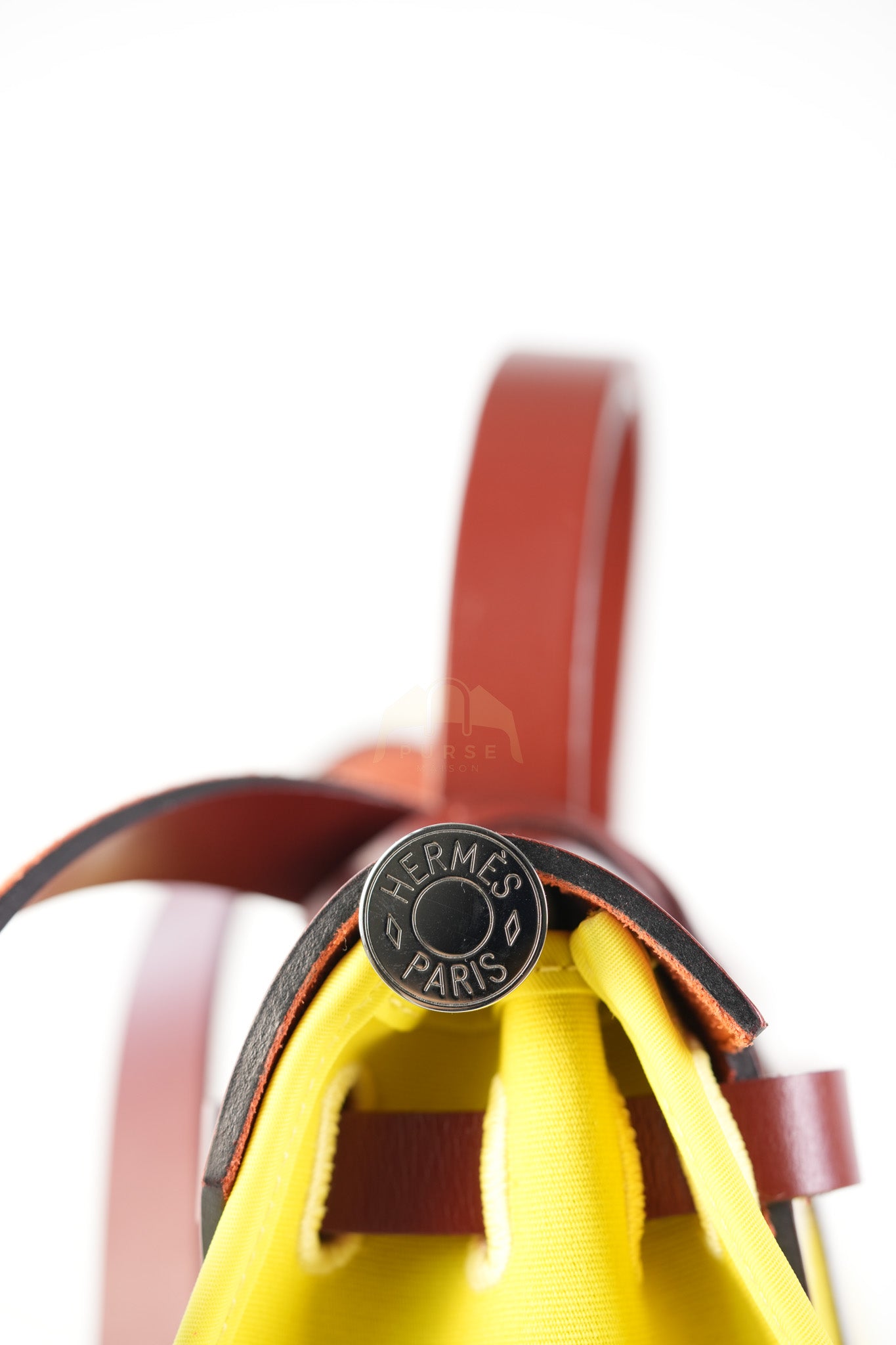 Herbag 31 in Yellow Green Leather & Palladium Hardware Stamp A (2017) | Purse Maison Luxury Bags Shop