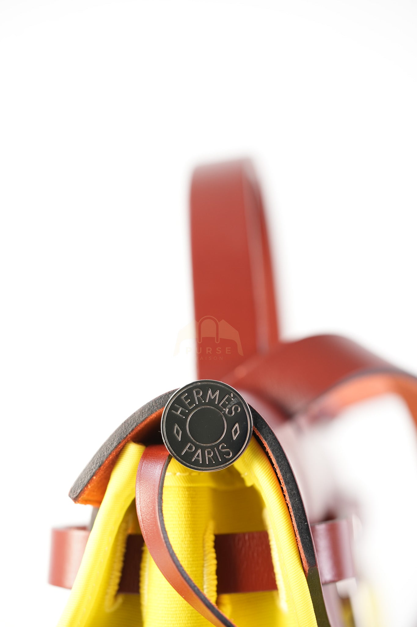 Herbag 31 in Yellow Green Leather & Palladium Hardware Stamp A (2017) | Purse Maison Luxury Bags Shop