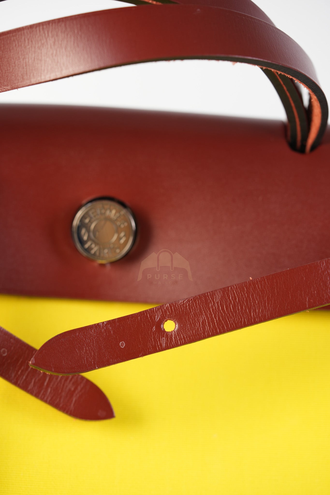 Herbag 31 in Yellow Green Leather & Palladium Hardware Stamp A (2017) | Purse Maison Luxury Bags Shop