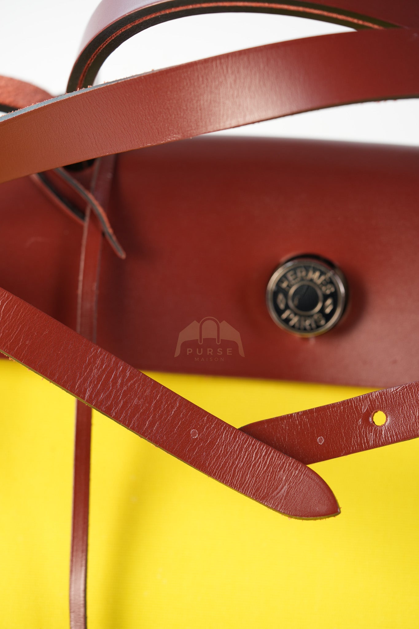 Herbag 31 in Yellow Green Leather & Palladium Hardware Stamp A (2017) | Purse Maison Luxury Bags Shop