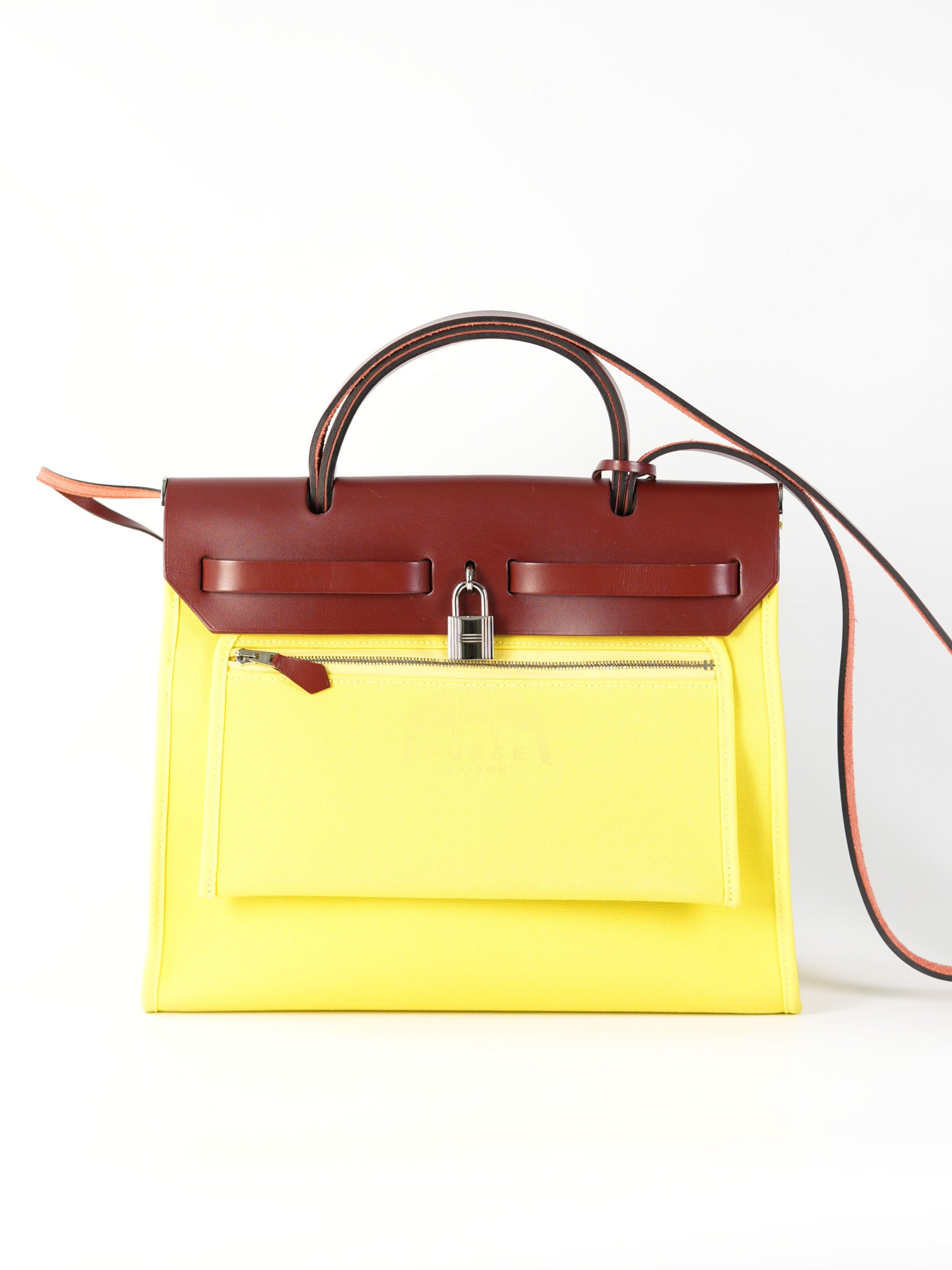 Herbag 31 in Yellow Green Leather & Palladium Hardware Stamp A (2017) | Purse Maison Luxury Bags Shop