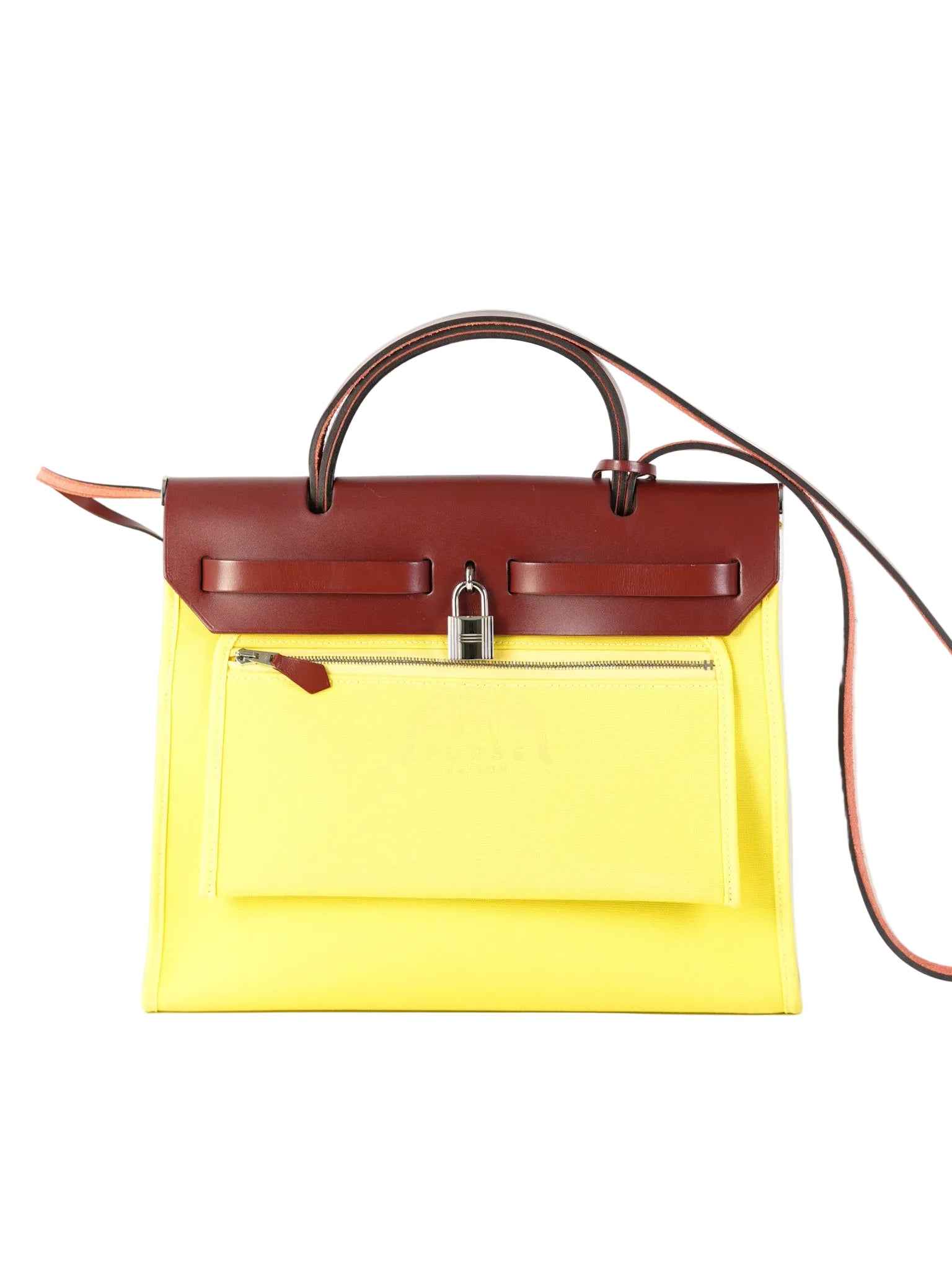 Herbag 31 in Yellow Green Leather & Palladium Hardware Stamp A (2017) | Purse Maison Luxury Bags Shop