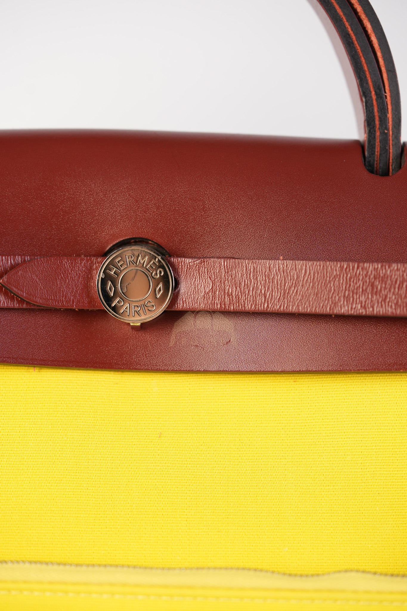 Herbag 31 in Yellow Green Leather & Palladium Hardware Stamp A (2017) | Purse Maison Luxury Bags Shop